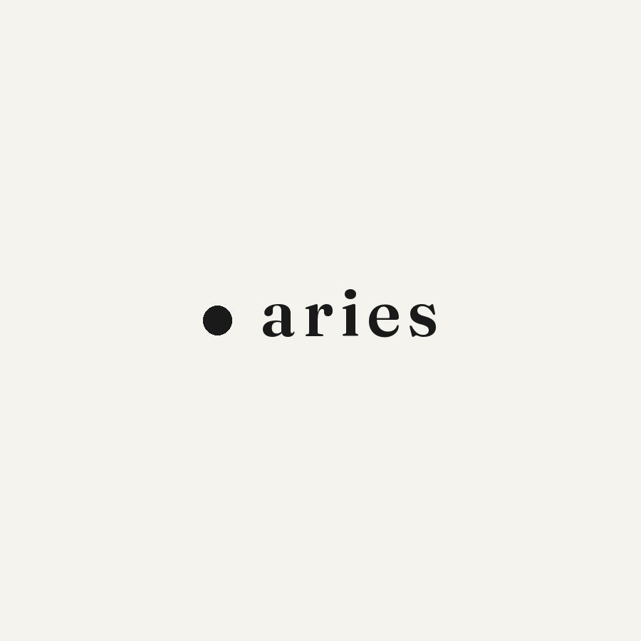 The word aries set in lowercase serif beside the Mood Lately dot