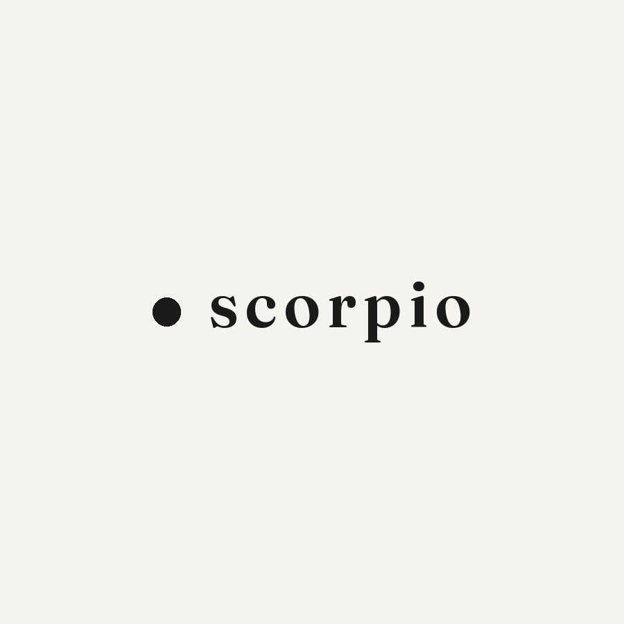 The word scorpio set in lowercase serif beside the Mood Lately dot