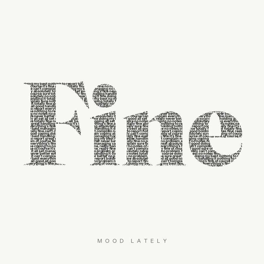 The word Fine spelled out in small phrases such as it is fine, no notes and can not complain