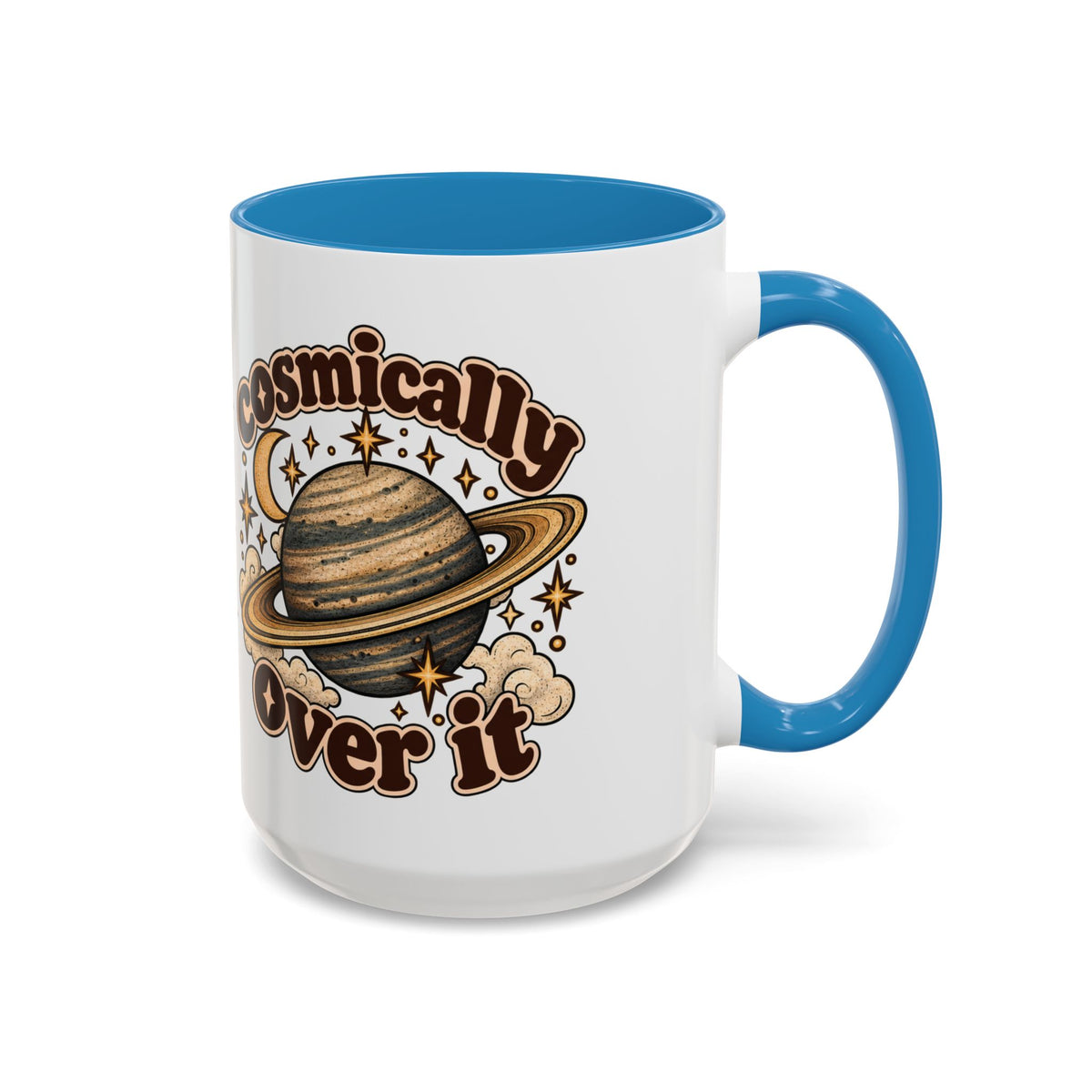 Cosmically Over It Mug — Retro Planet Celestial Ceramic Coffee Mug