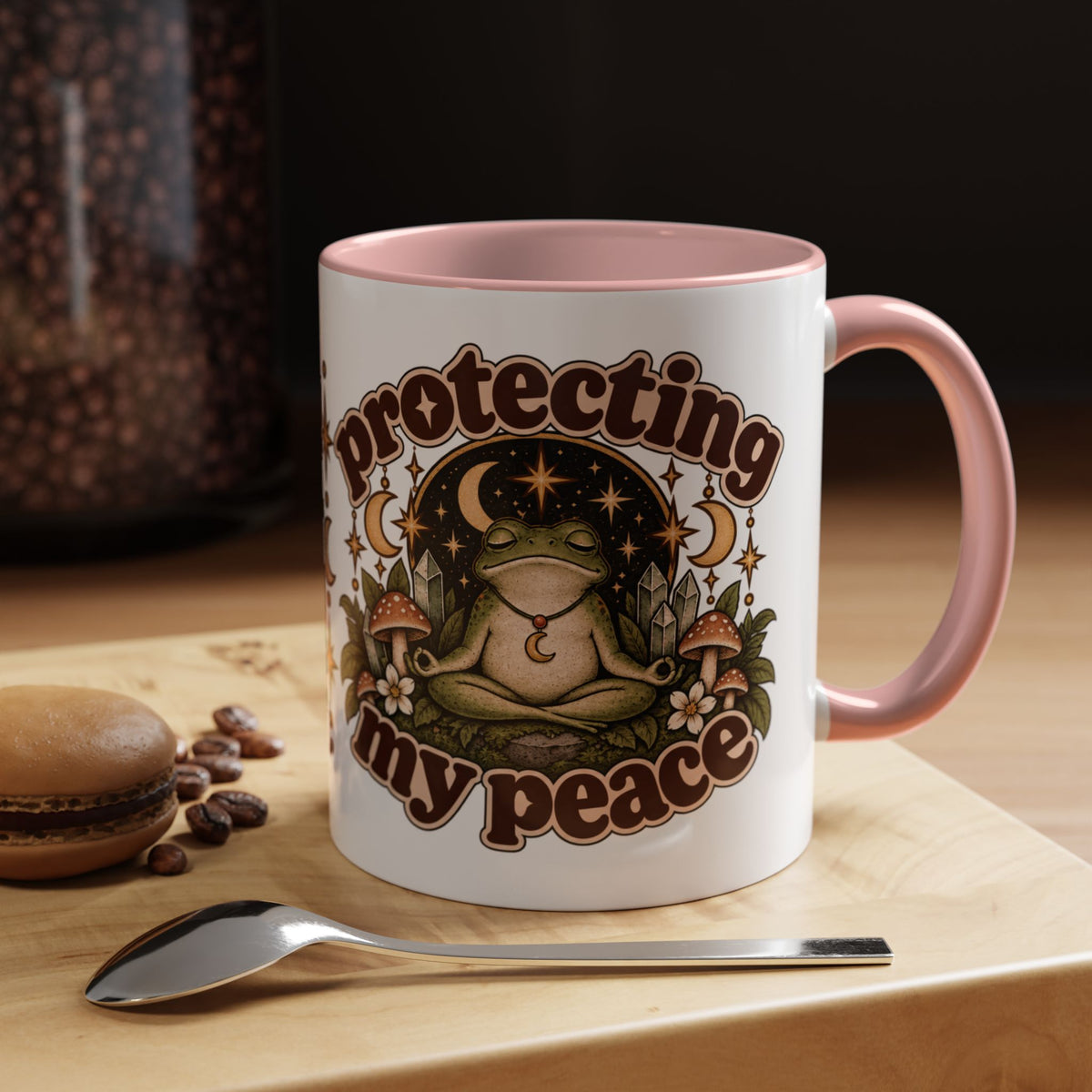 Protecting My Peace Mug — Frog & Mushroom Ceramic Coffee Mug
