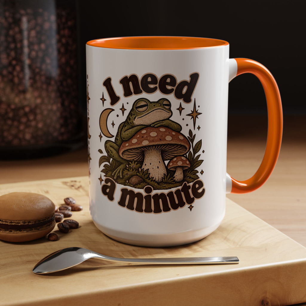 I Need a Minute Mug — Cozy Frog & Mushroom Ceramic Coffee Mug