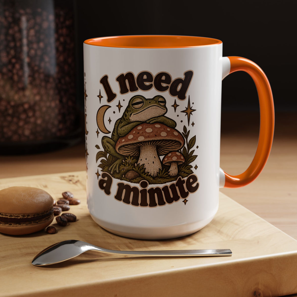 I Need a Minute Mug — Cozy Frog & Mushroom Ceramic Coffee Mug