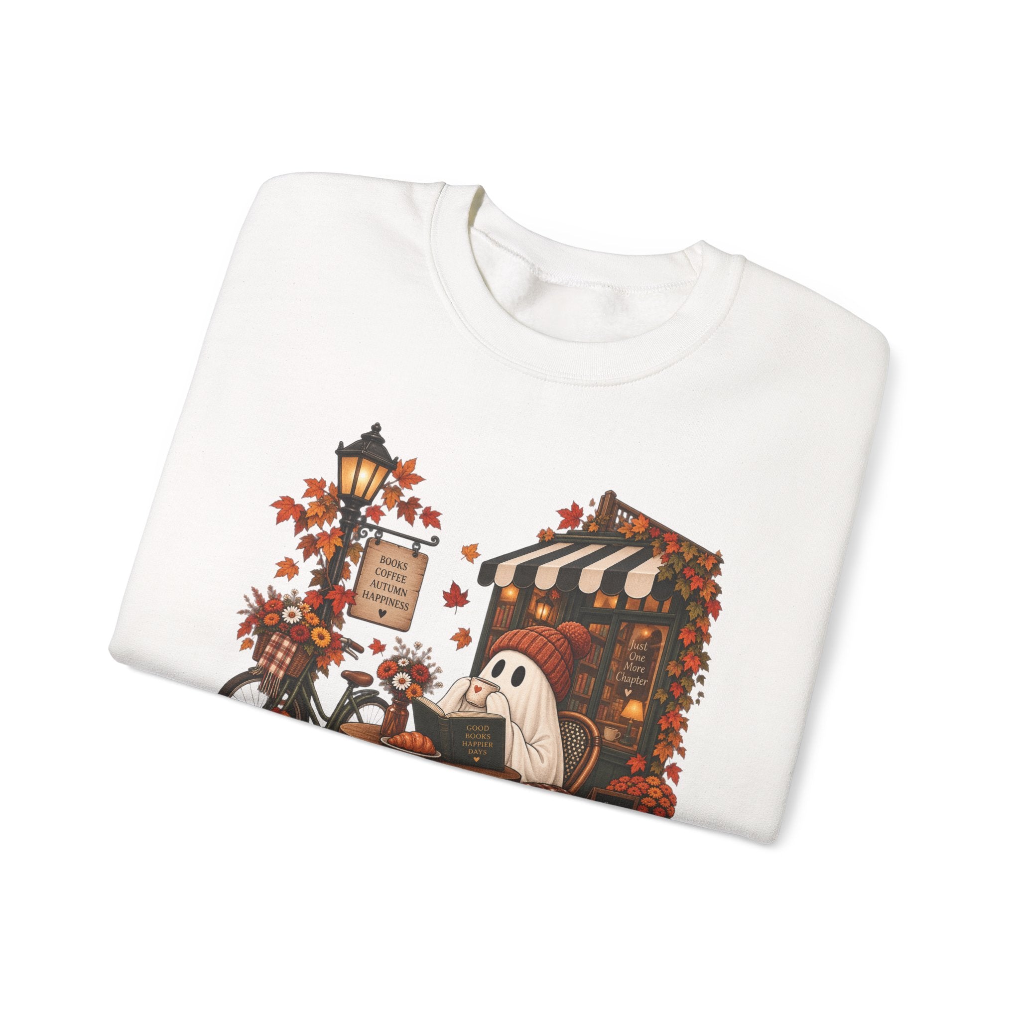 Autumn Ghost Café Sweatshirt — Cozy Fall Pumpkin Patch Crewneck