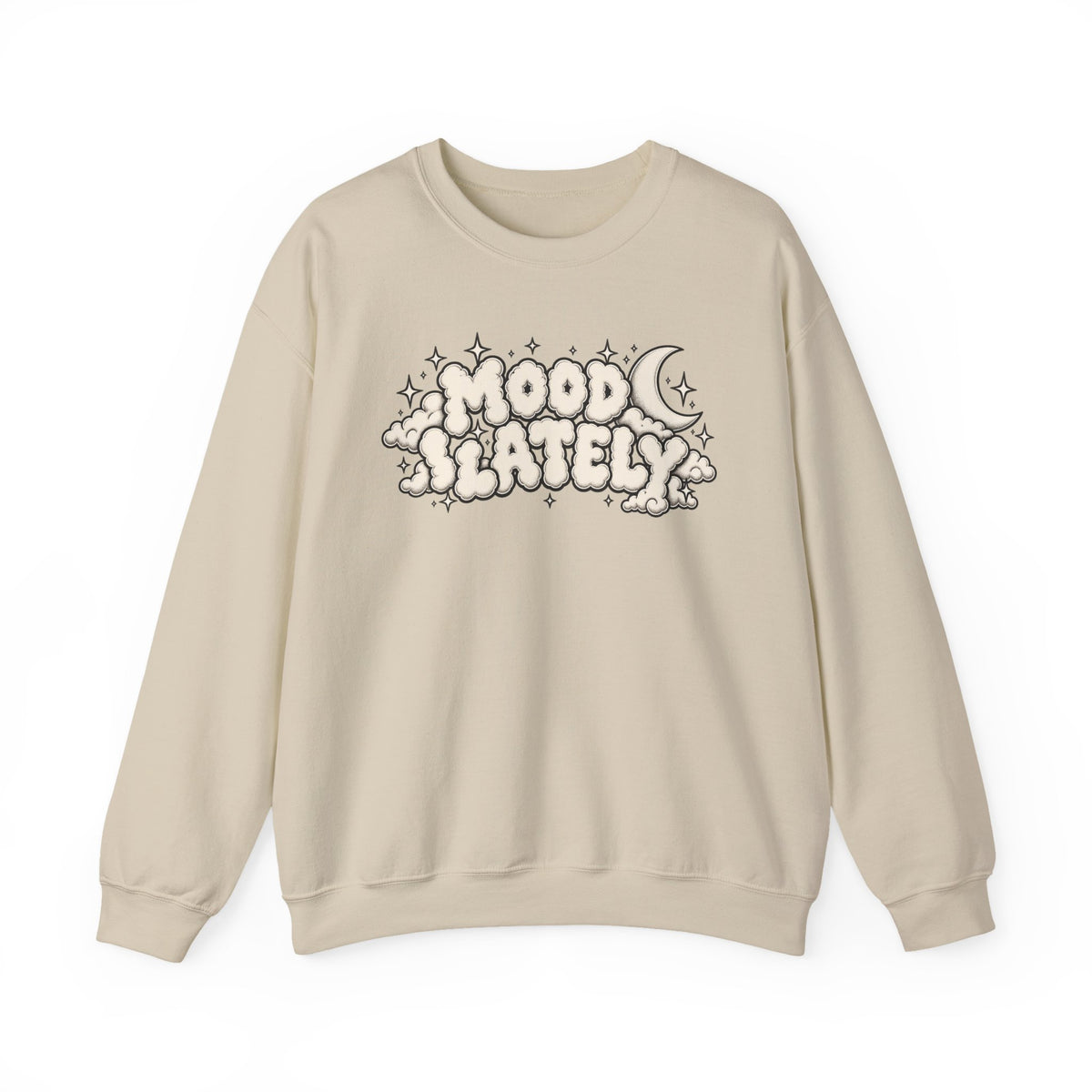 Mood Lately Crewneck Sweatshirt — Retro Cloud Lettering Graphic Pullover