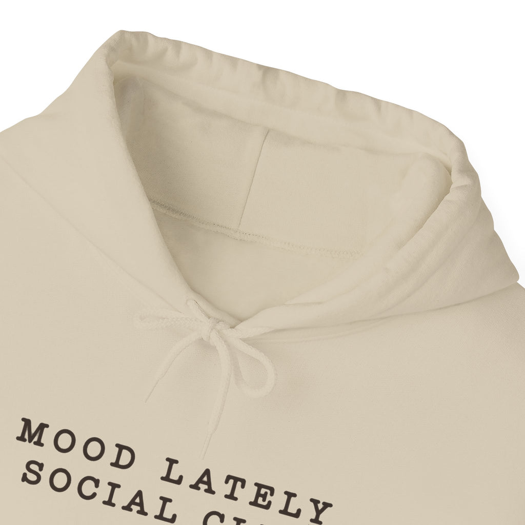 Mood Lately Social Club Hoodie — Minimal Text Graphic Pullover