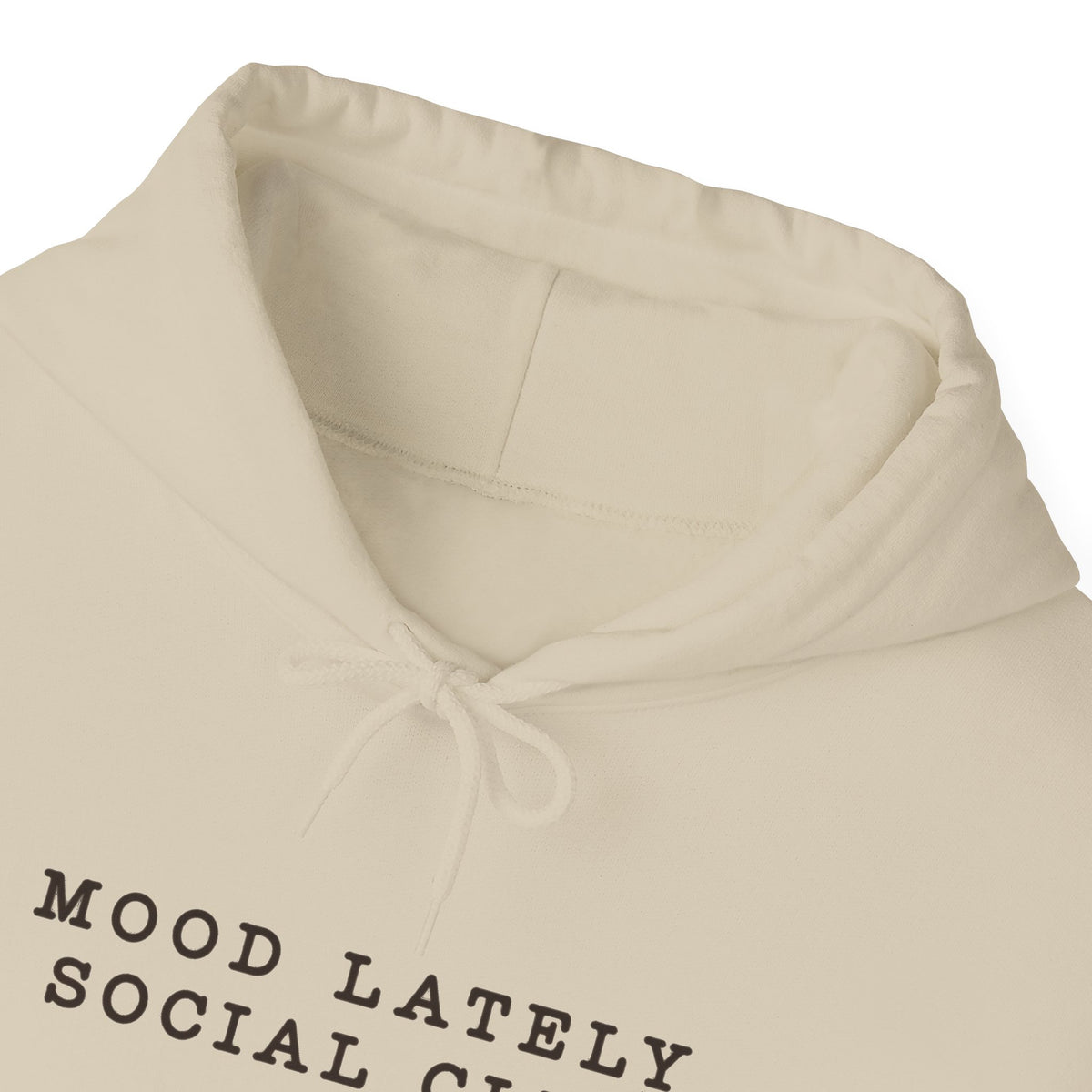 Mood Lately Social Club Hoodie — Minimal Text Graphic Pullover