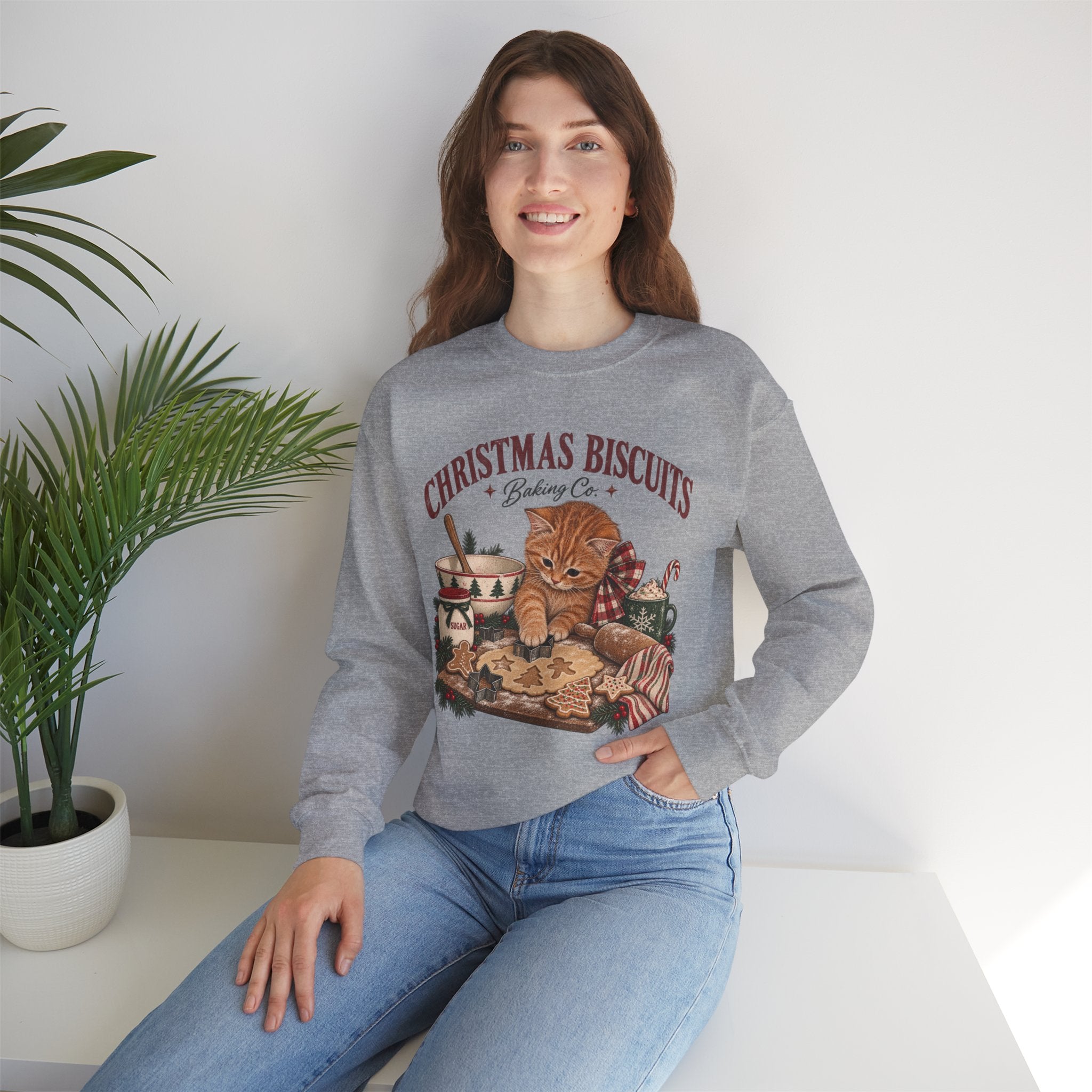 Crewneck Sweatshirt — Christmas Biscuits Baking Co. Cat Holiday Sweatshirt