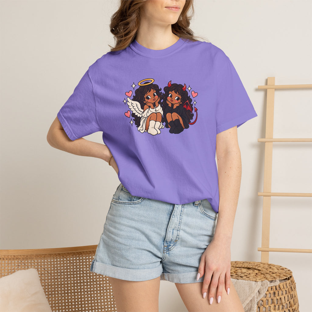 Angel and Devil Cute Graphic Tee — Kawaii Couple Illustration T-Shirt