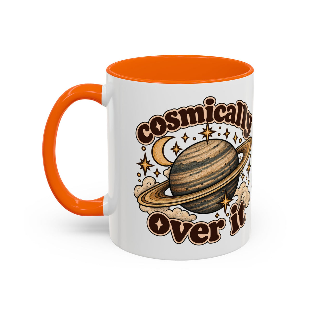 Cosmically Over It Mug — Retro Planet Celestial Ceramic Coffee Mug