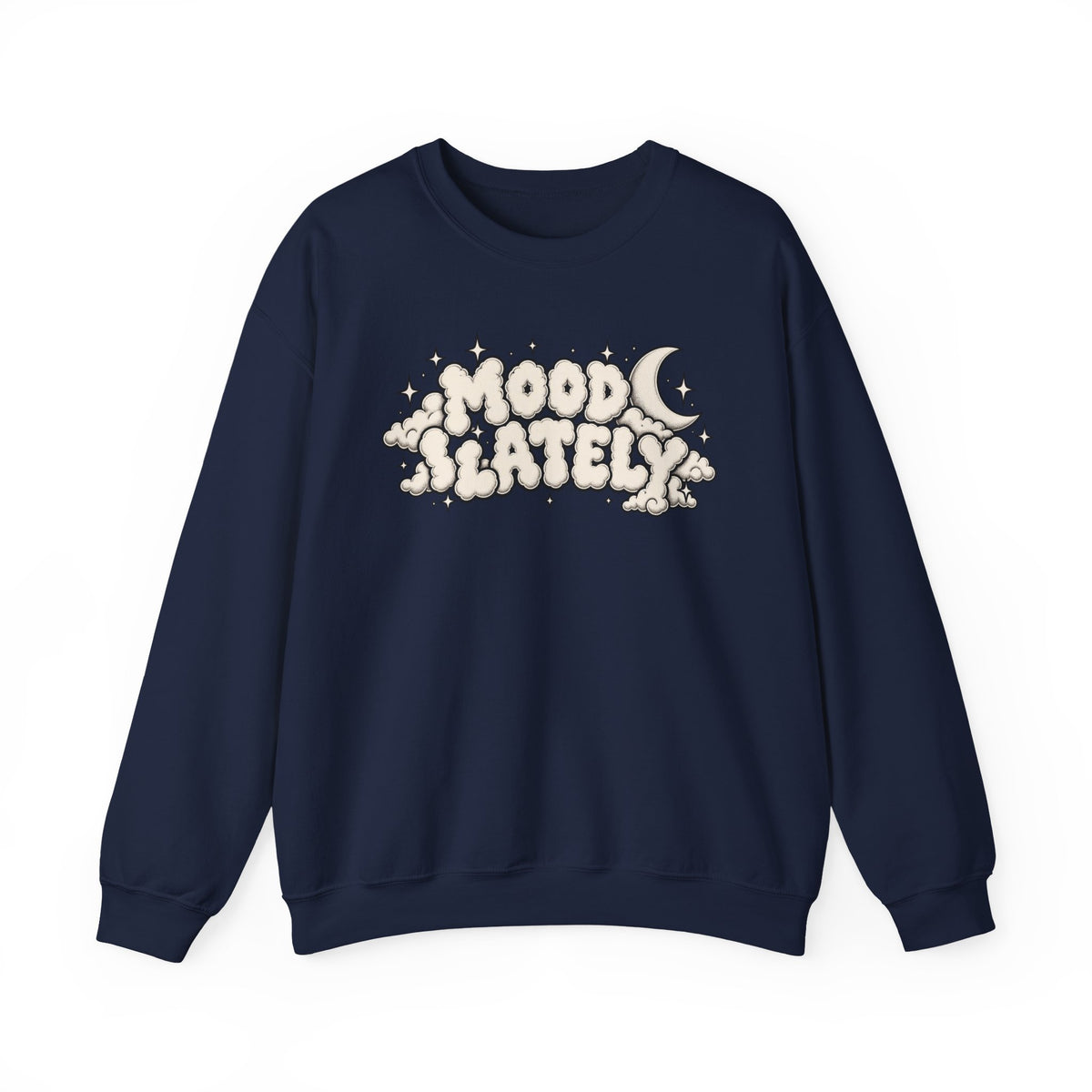 Mood Lately Crewneck Sweatshirt — Retro Cloud Lettering Graphic Pullover