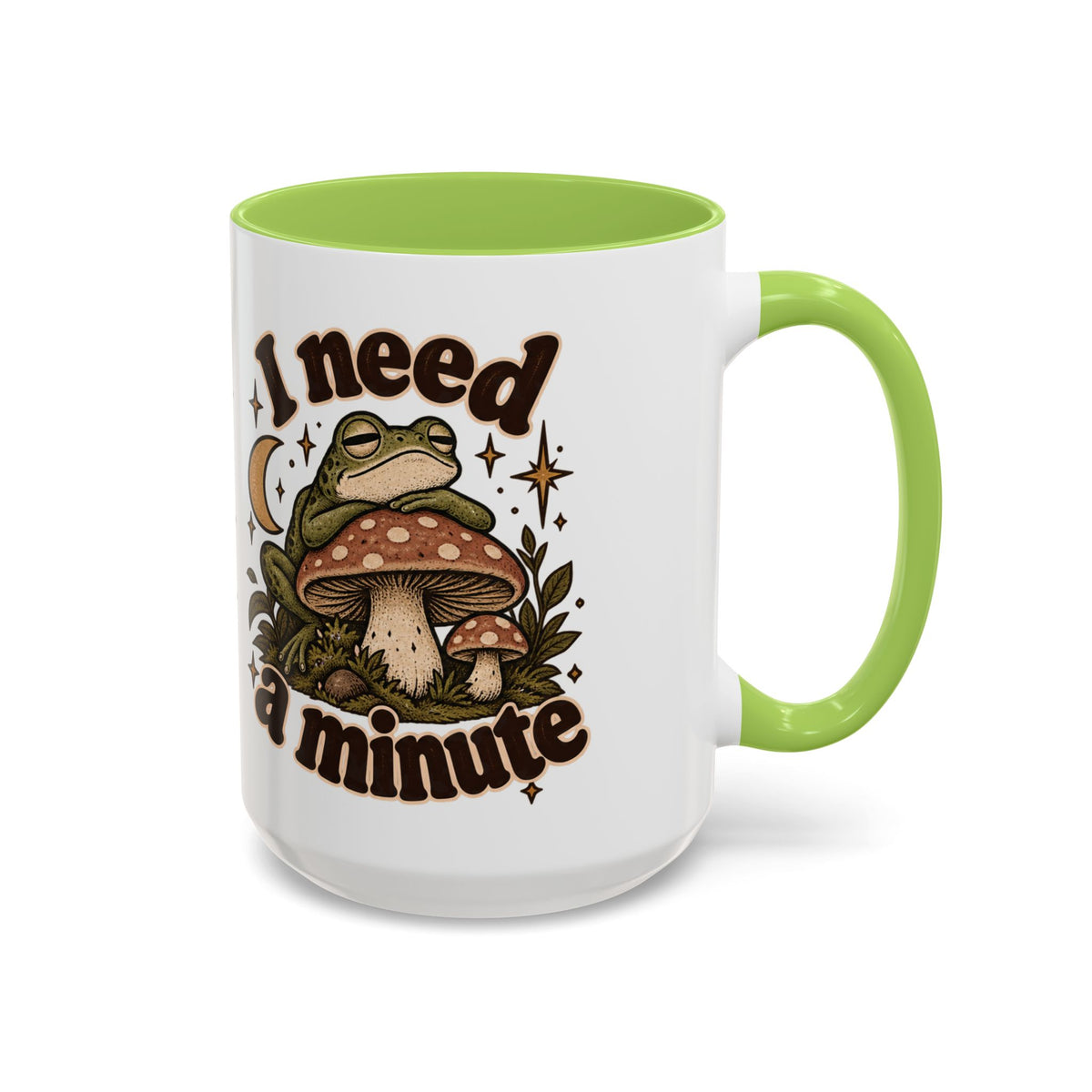 I Need a Minute Mug — Cozy Frog & Mushroom Ceramic Coffee Mug