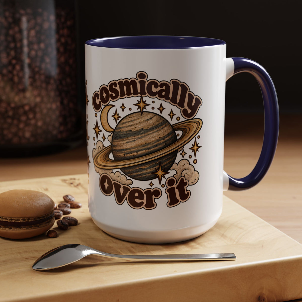 Cosmically Over It Mug — Retro Planet Celestial Ceramic Coffee Mug