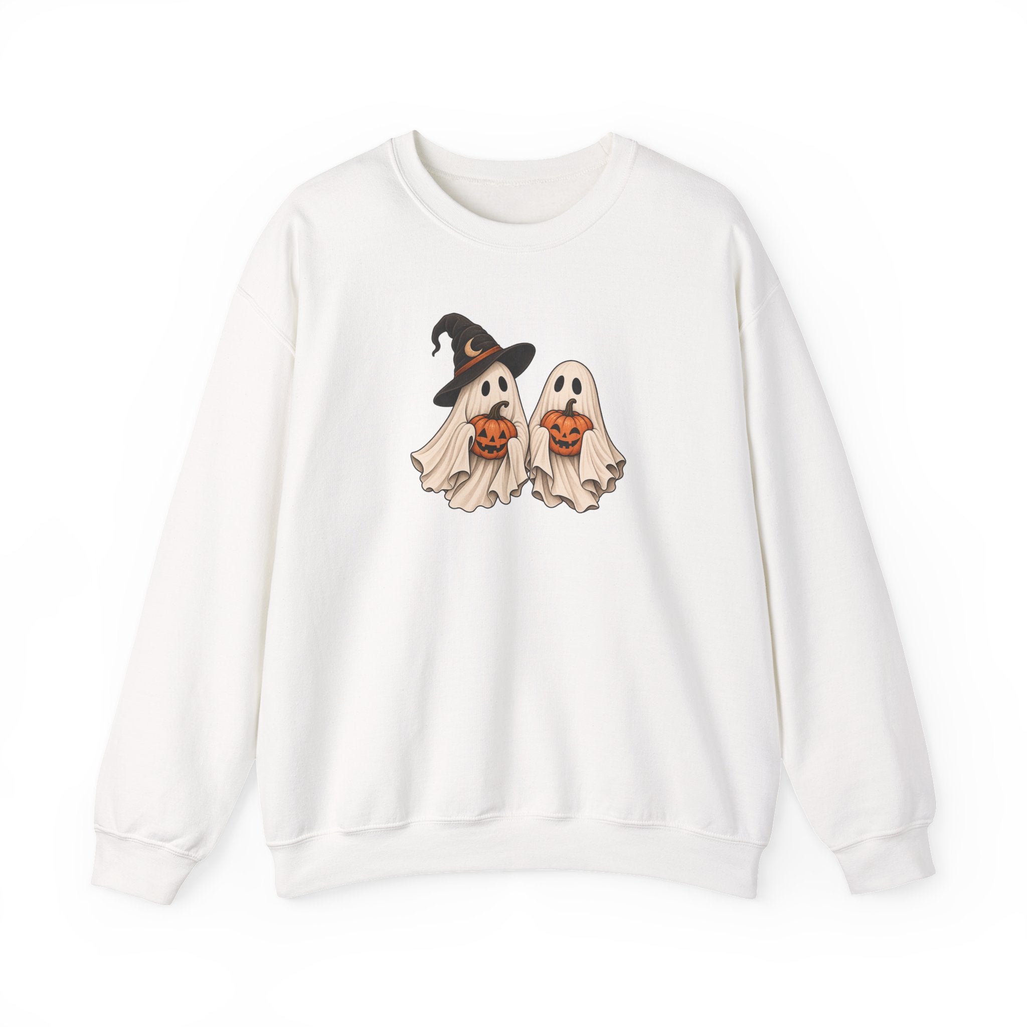 Halloween Ghosts Crewneck Sweatshirt — Cute Witch & Ghost Trick-or-Treat Design