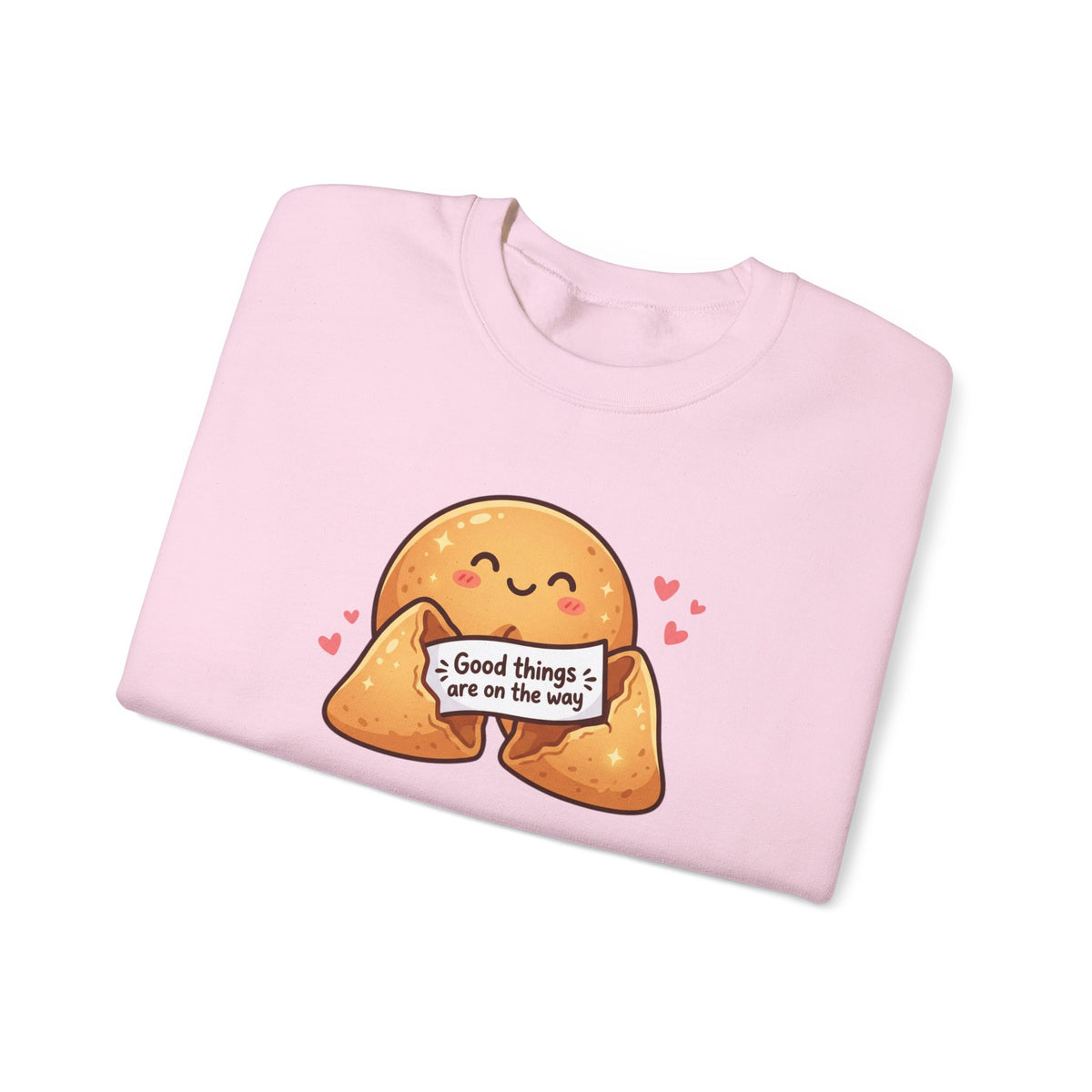 Crewneck Sweatshirt — Cute Fortune Cookie Graphic “Good Things Are On The Way”