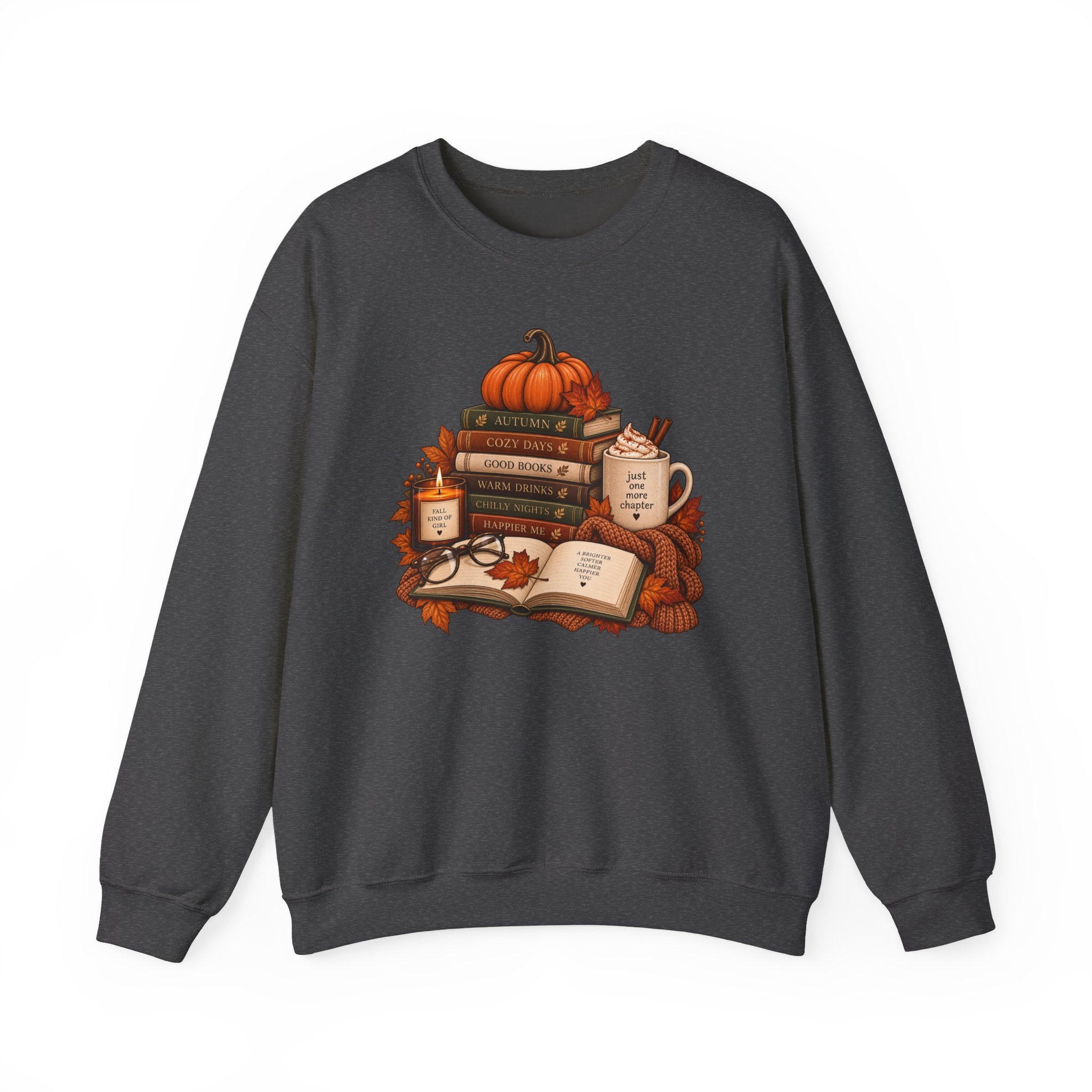 Fall Bookstack Crewneck Sweatshirt — Cozy Pumpkin Reading Vibes