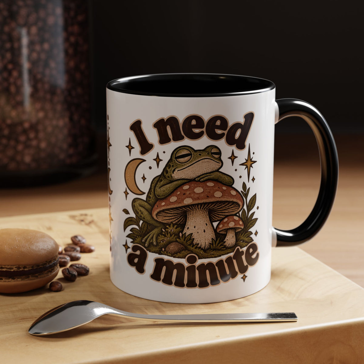 I Need a Minute Mug — Cozy Frog & Mushroom Ceramic Coffee Mug