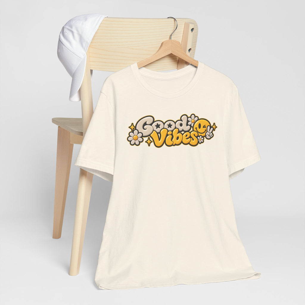 Good Vibes Retro Tee — Smiley Flower Graphic T-Shirt