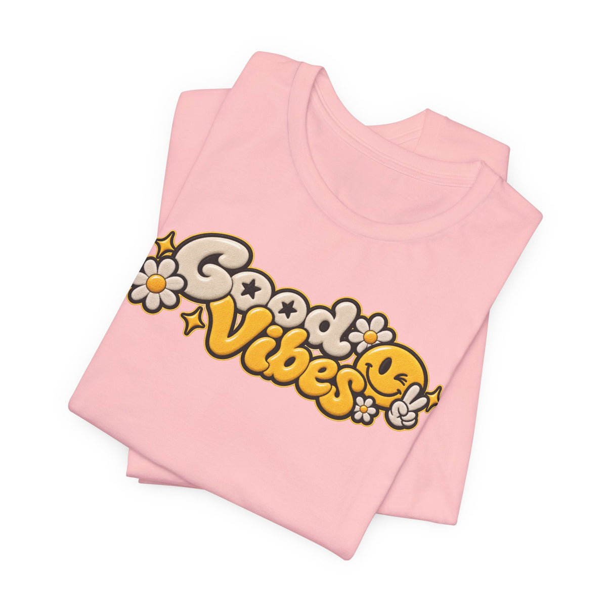 Good Vibes Retro Tee — Smiley Flower Graphic T-Shirt