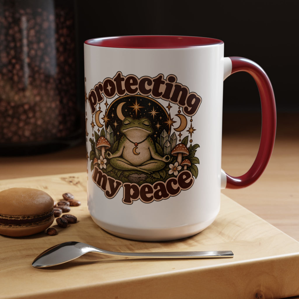 Protecting My Peace Mug — Frog & Mushroom Ceramic Coffee Mug