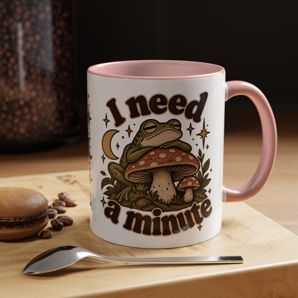 I Need a Minute Mug — Cozy Frog & Mushroom Ceramic Coffee Mug