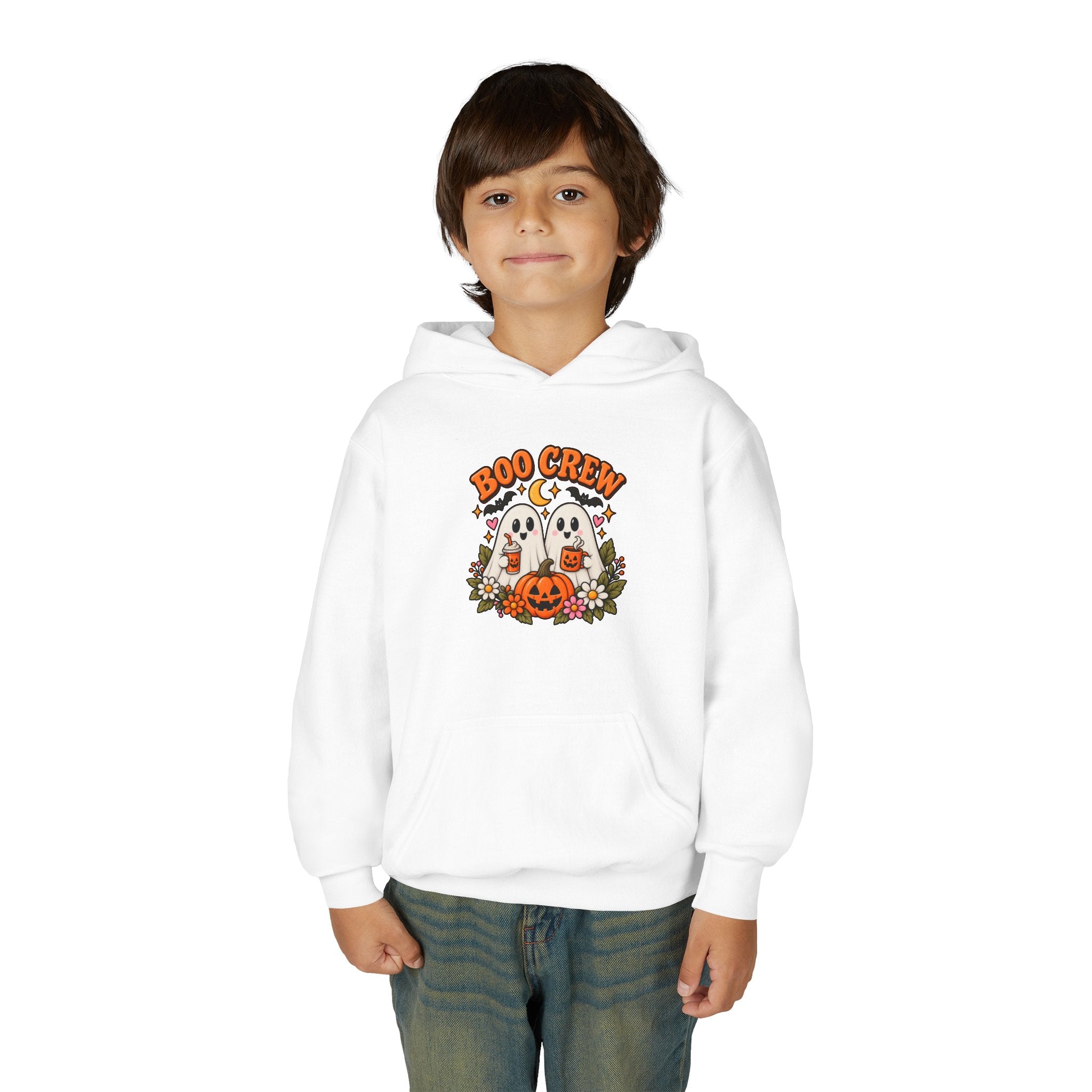 Youth 'Boo Crew' Halloween Hoodie — Cute Ghosts & Pumpkin Kids Sweatshirt