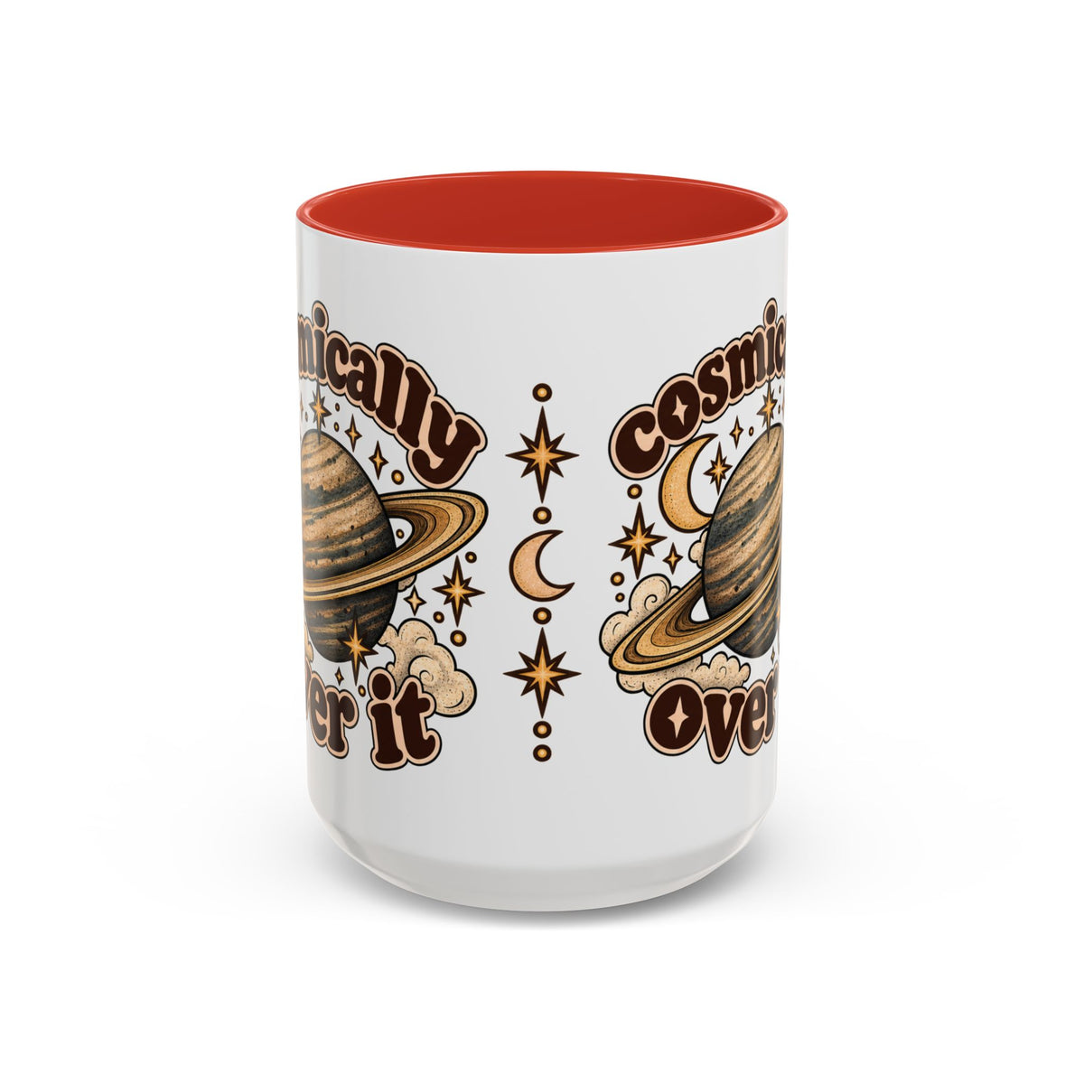 Cosmically Over It Mug — Retro Planet Celestial Ceramic Coffee Mug