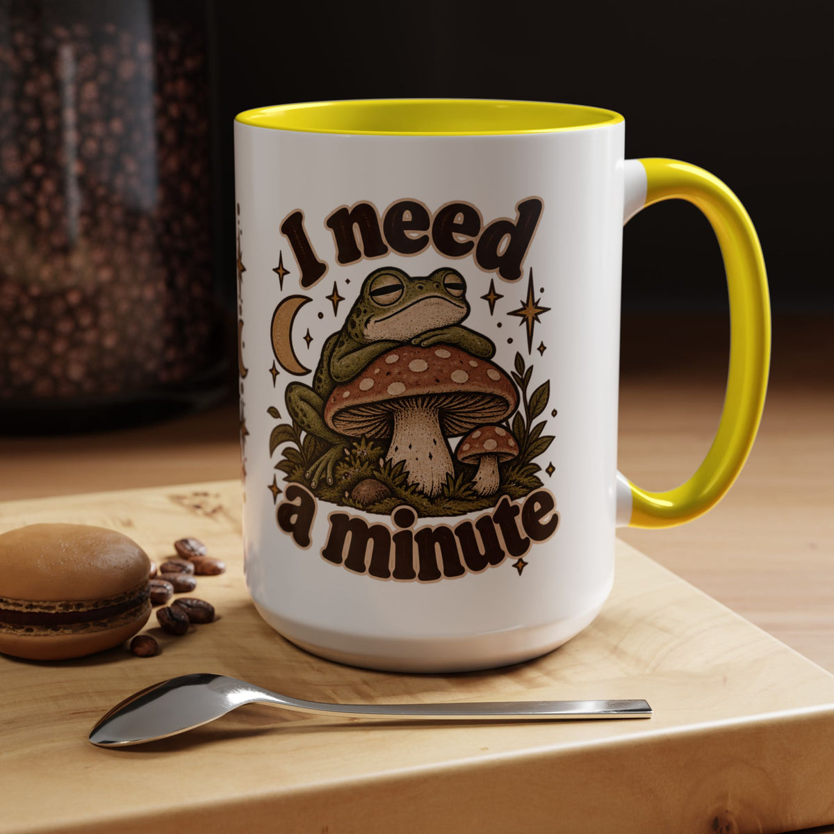I Need a Minute Mug — Cozy Frog & Mushroom Ceramic Coffee Mug