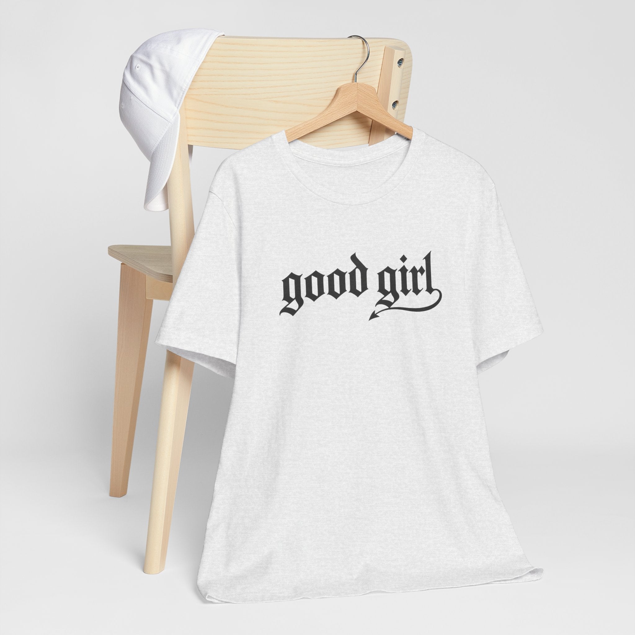Good Girl Graphic Tee — Vintage Script White T-Shirt