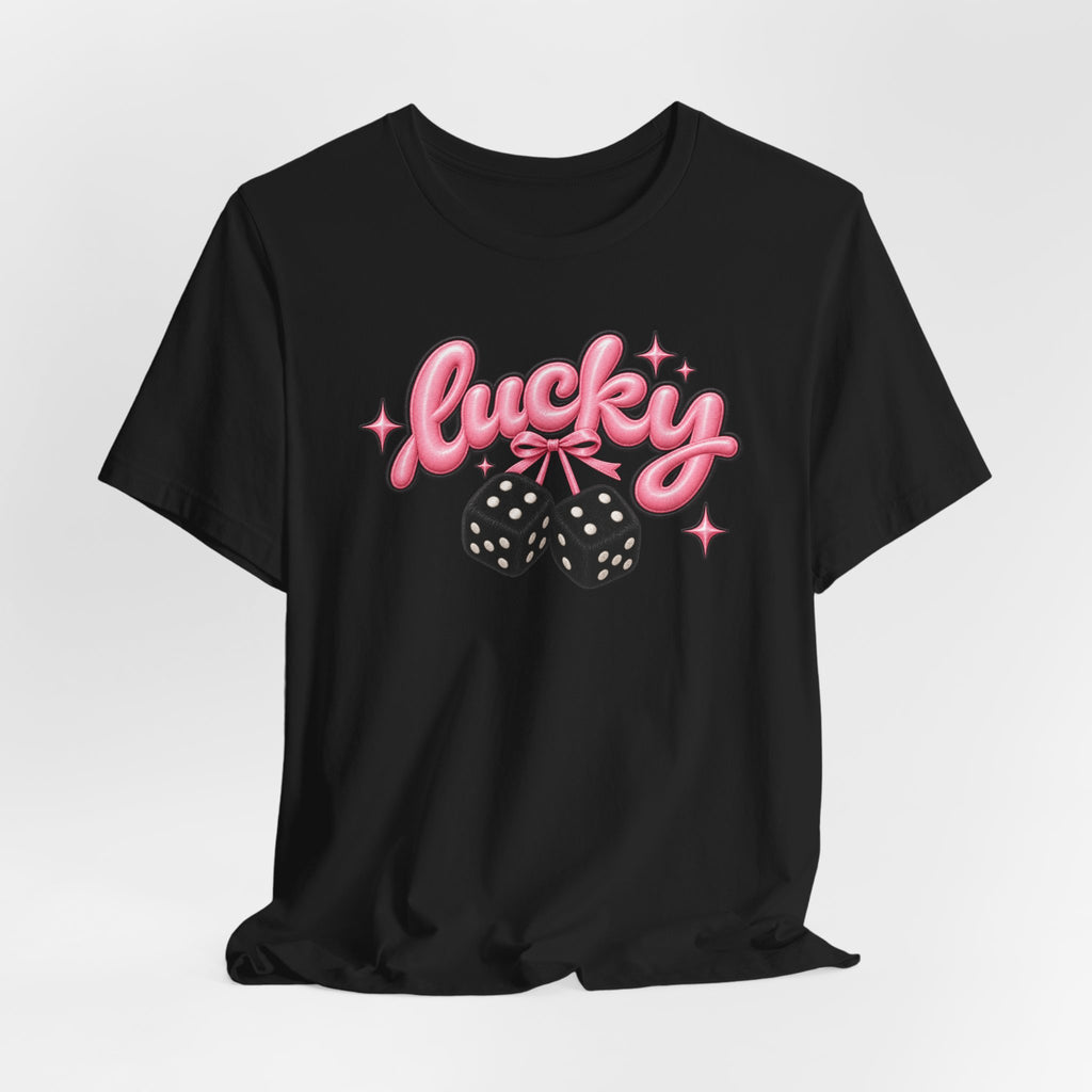 Lucky Dice Tee — Pink Retro "Lucky" Graphic T-Shirt