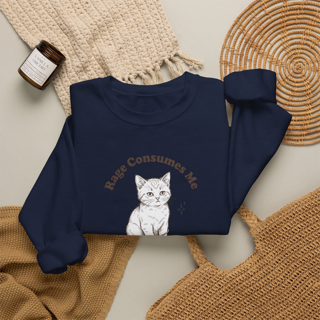 Rage Consumes Me kitten sweatshirt | vintage minimalist cat, ironic emotion