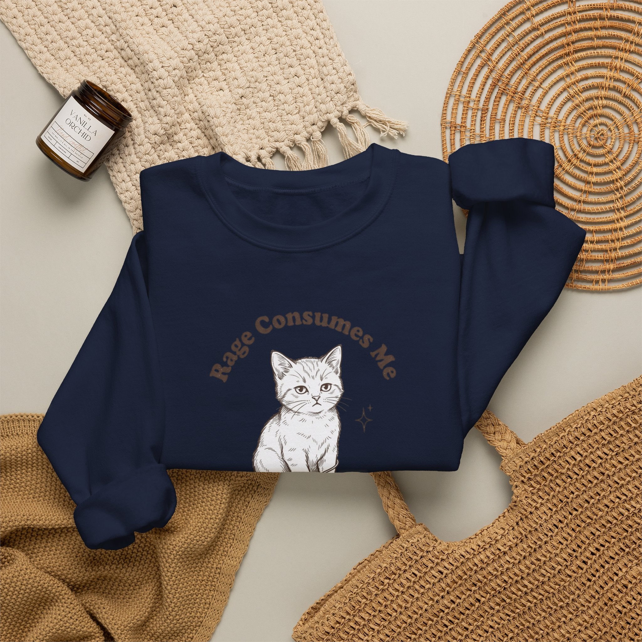 Rage Consumes Me kitten sweatshirt | vintage minimalist cat, ironic emotion