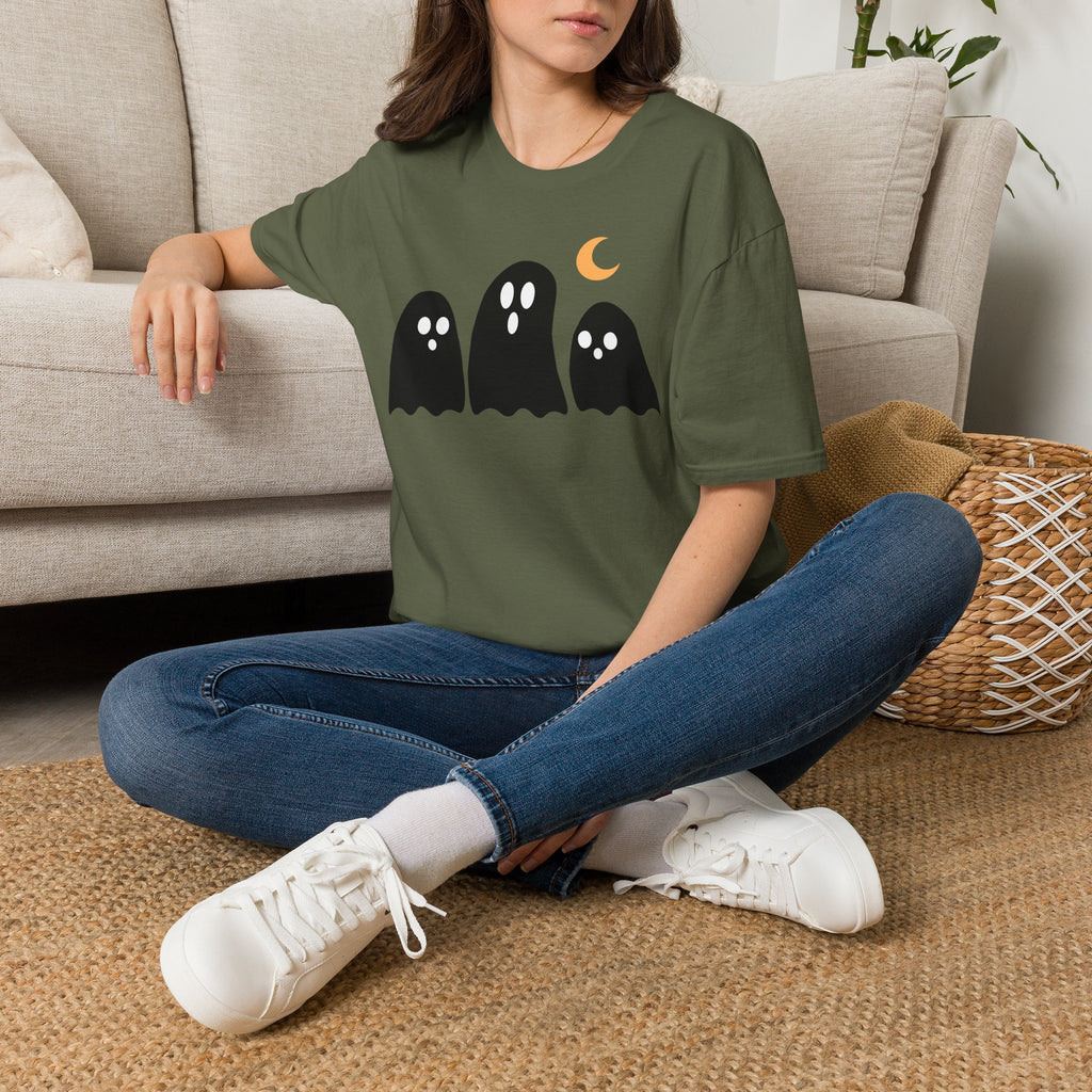 Ghost Trio T-Shirt — Cute Halloween Ghosts with Crescent Moon