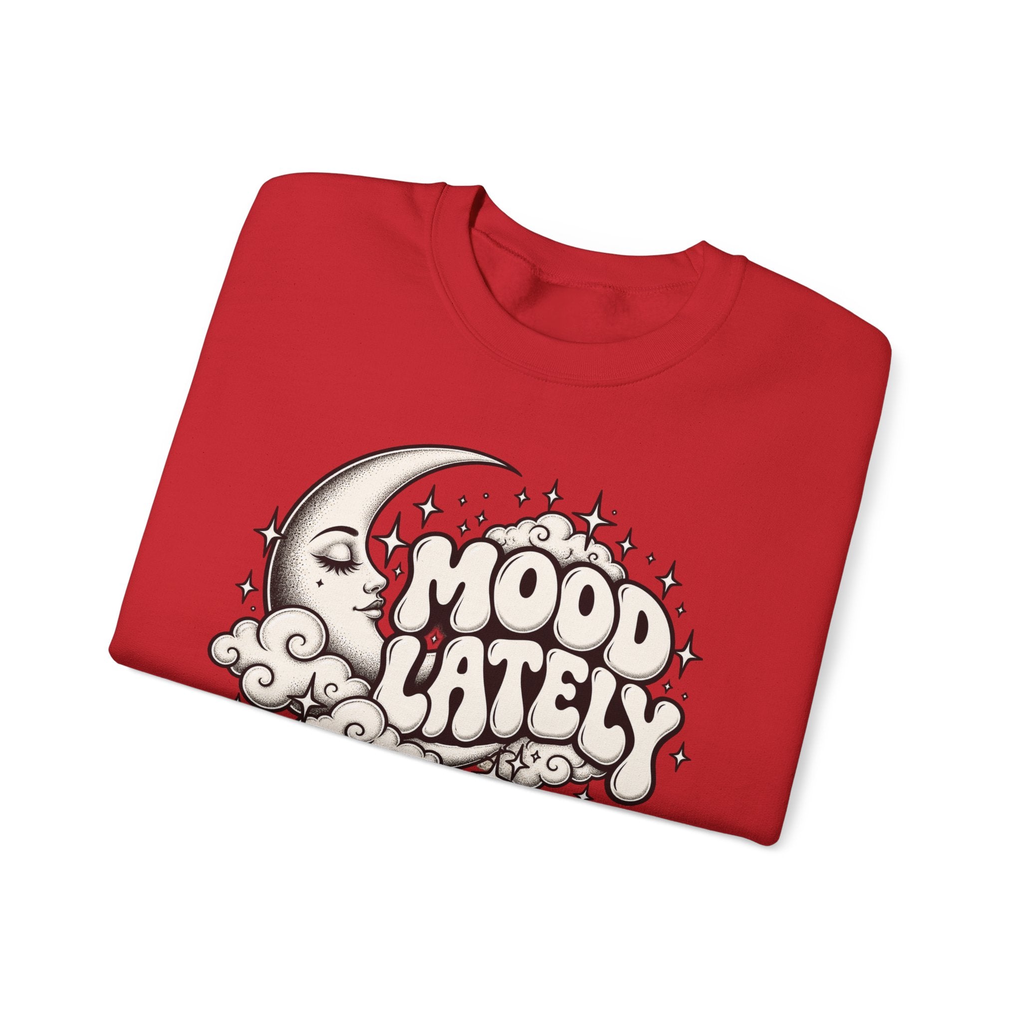 Mood Lately Crewneck Sweatshirt — Retro Moon & Cloud Graphic