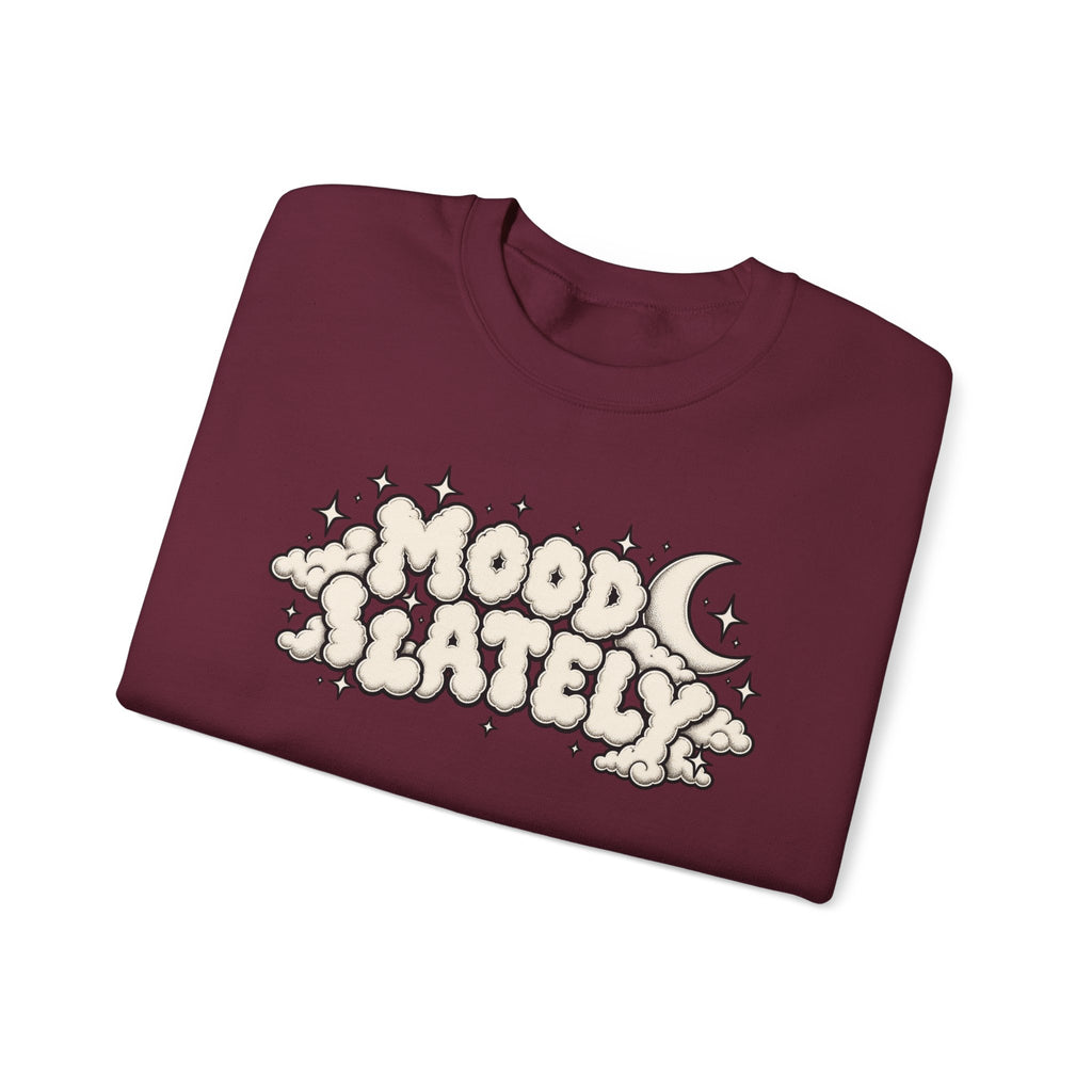 Mood Lately Crewneck Sweatshirt — Retro Cloud Lettering Graphic Pullover