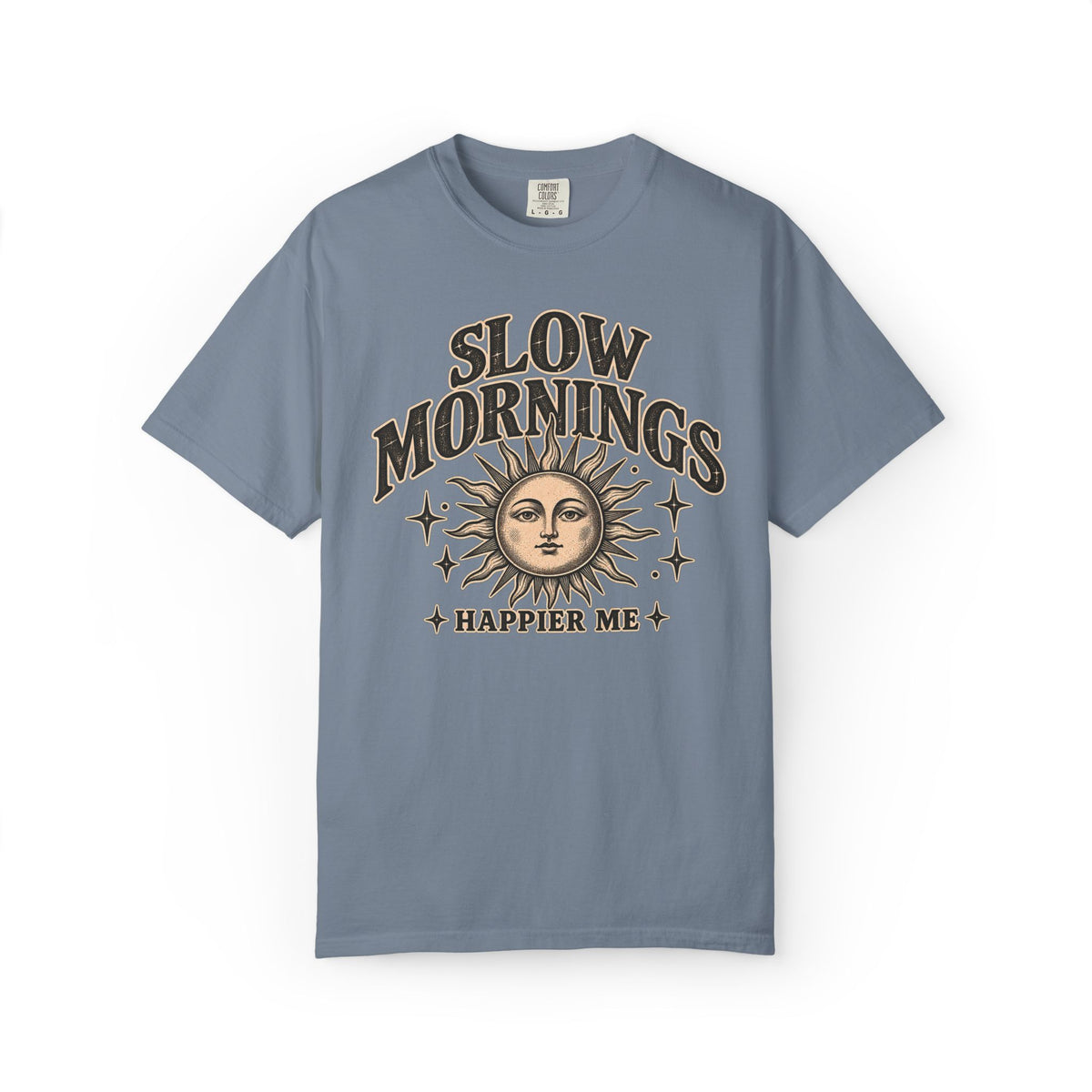 Slow Mornings Tee — Retro Sunrise Garment-Dyed Graphic T-Shirt