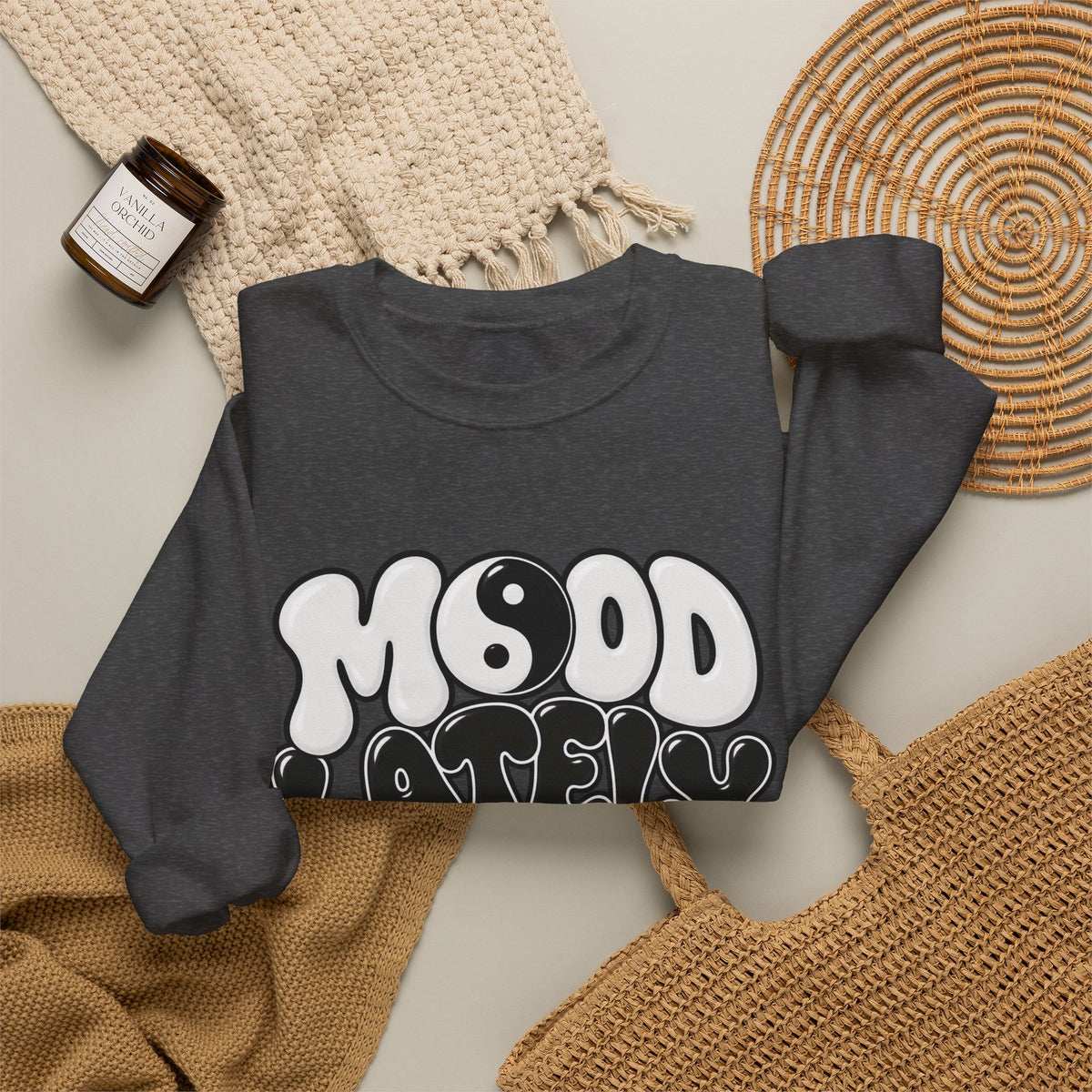 Crewneck Sweatshirt "Mood Lately" Retro Yin Yang Graphic