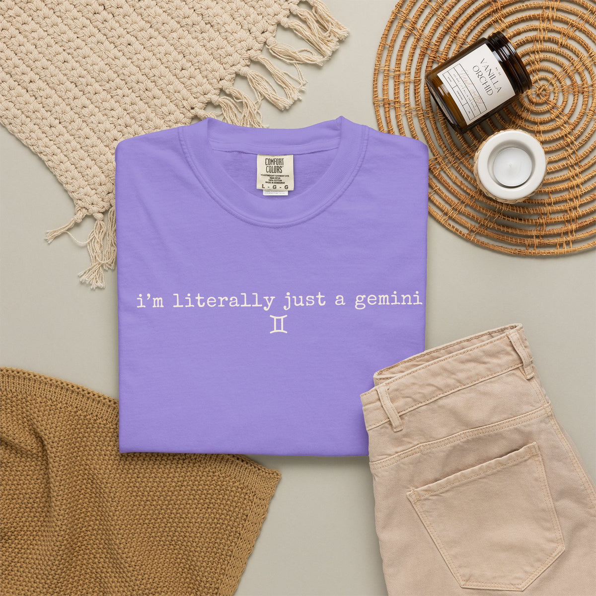 I'm Literally Just a Gemini Garment-Dyed T-Shirt — Minimal Natural Crewneck Tee
