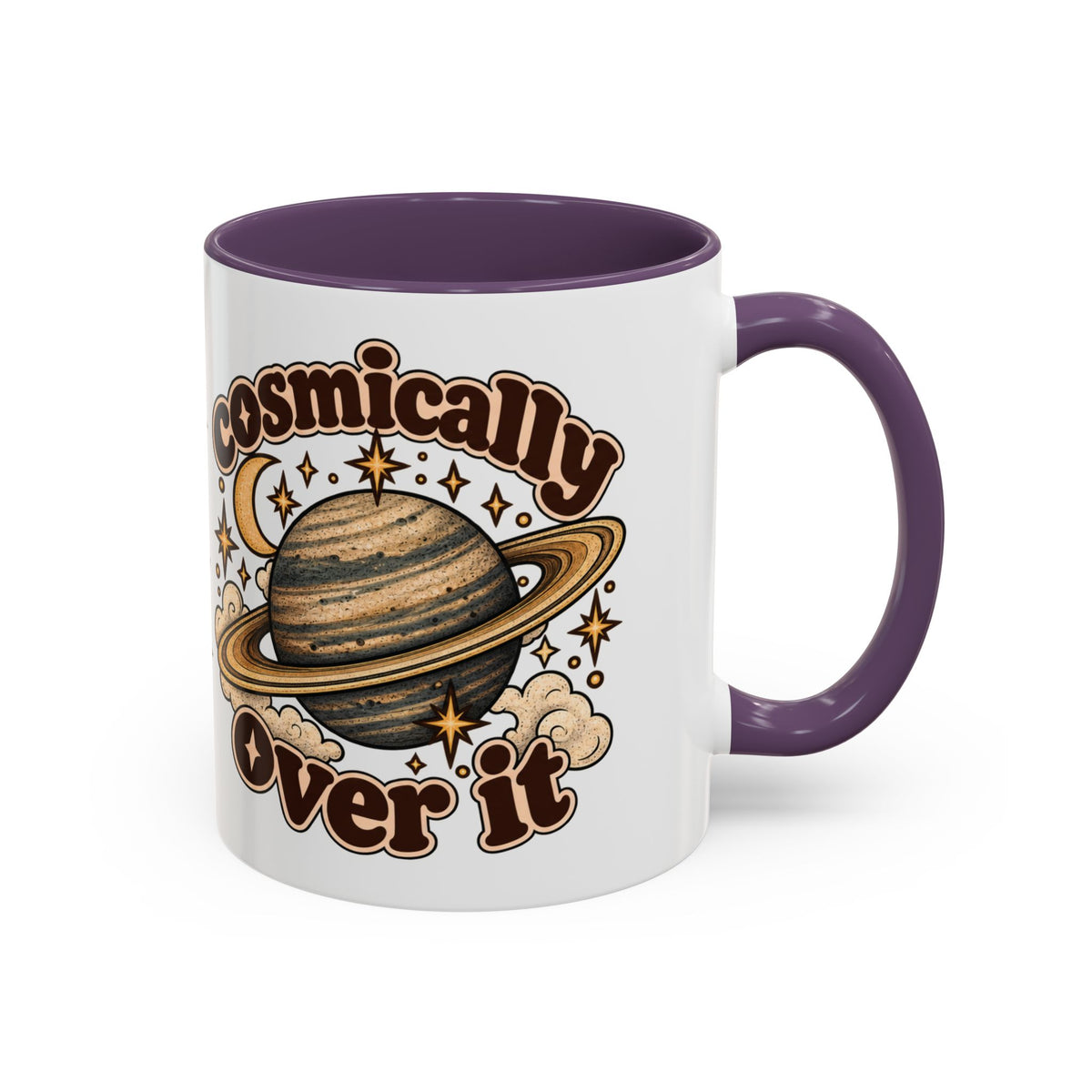 Cosmically Over It Mug — Retro Planet Celestial Ceramic Coffee Mug