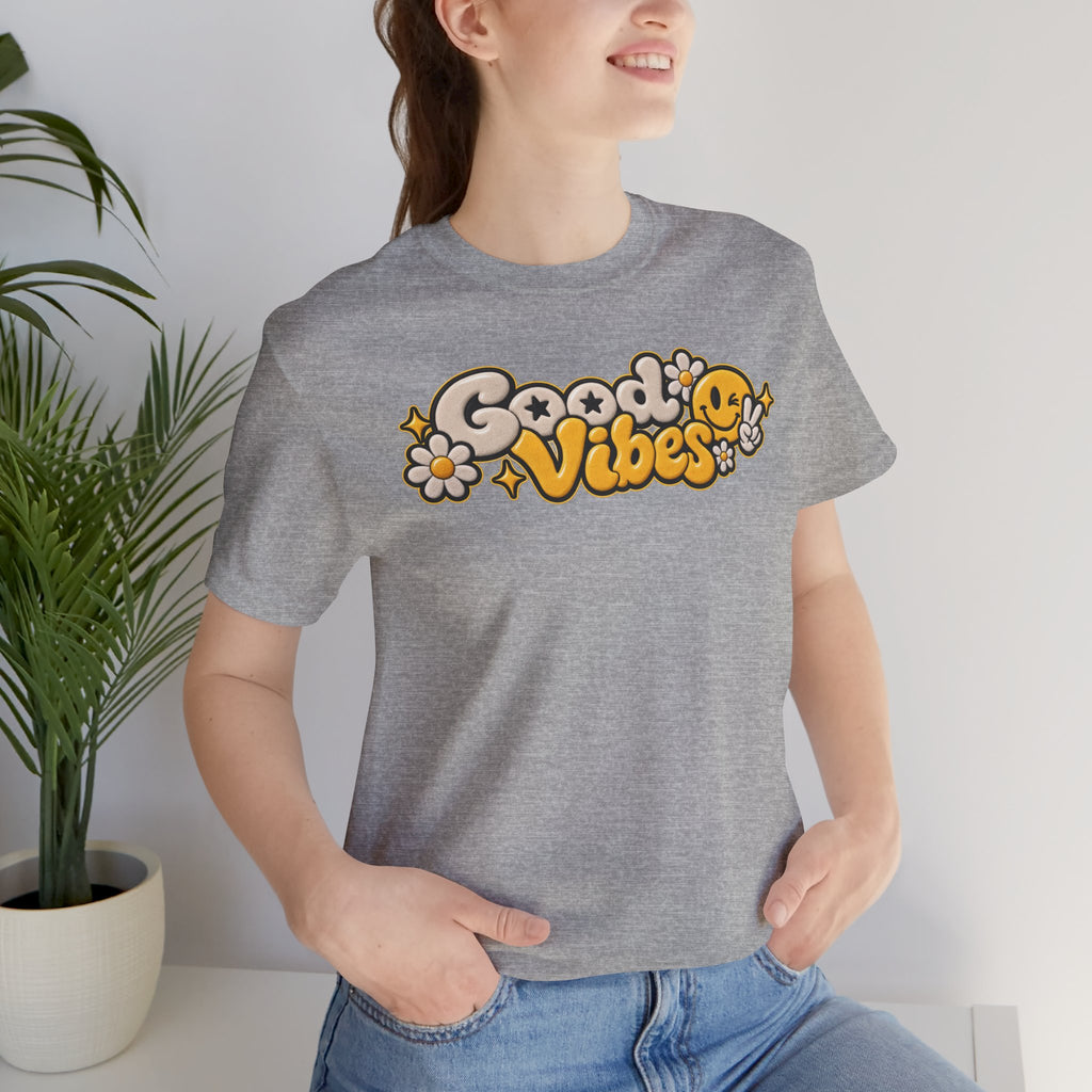 Good Vibes Retro Tee — Smiley Flower Graphic T-Shirt