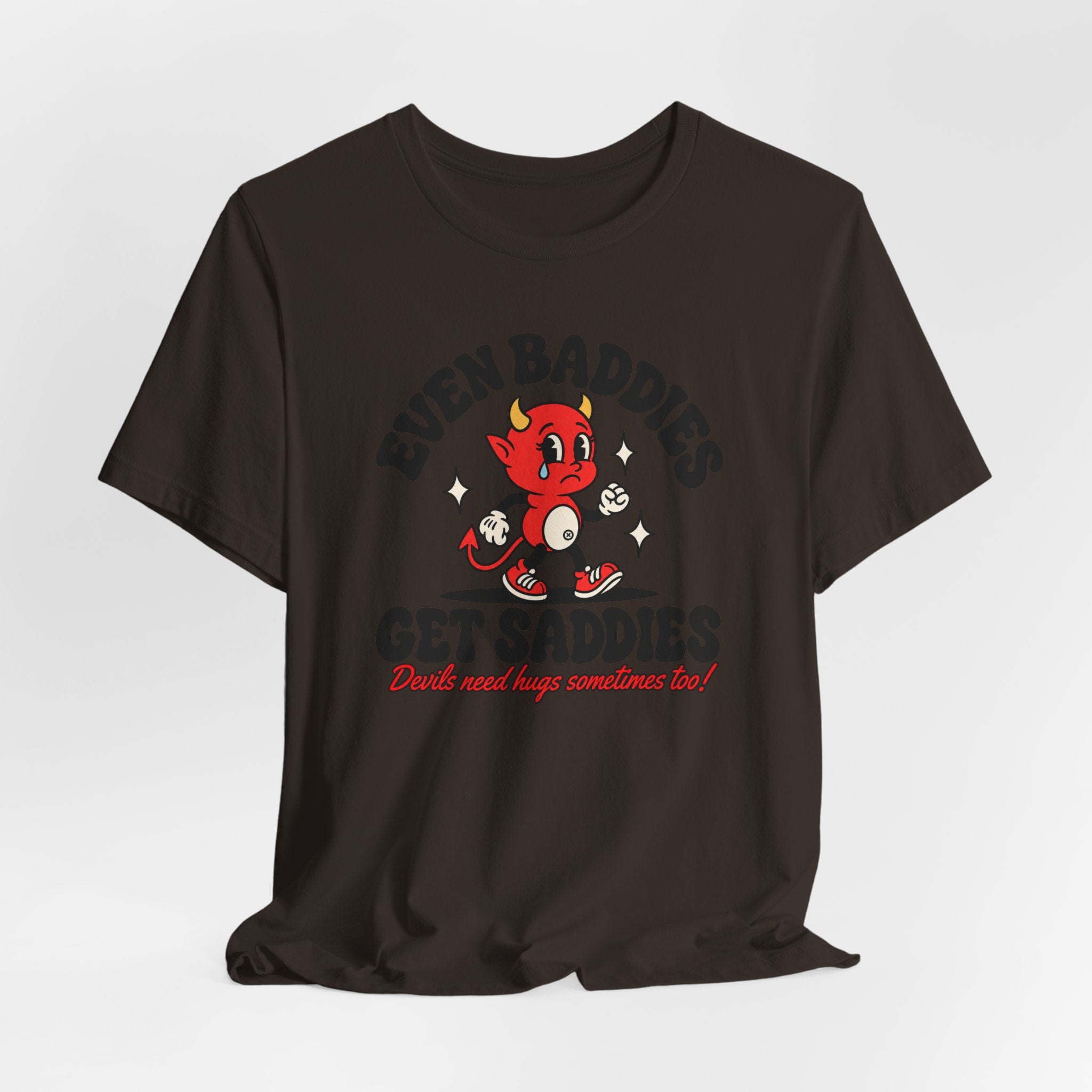 Graphic Tee — "Even Baddies Get Saddles" Cute Devil Skate T-Shirt