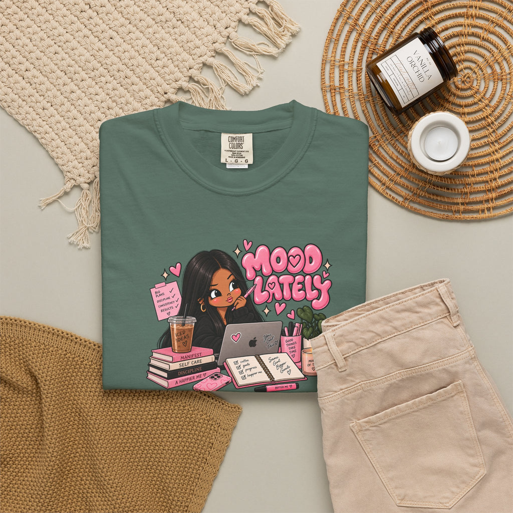 Mood Lately T-Shirt — Cute Study Girl Graphic Tee