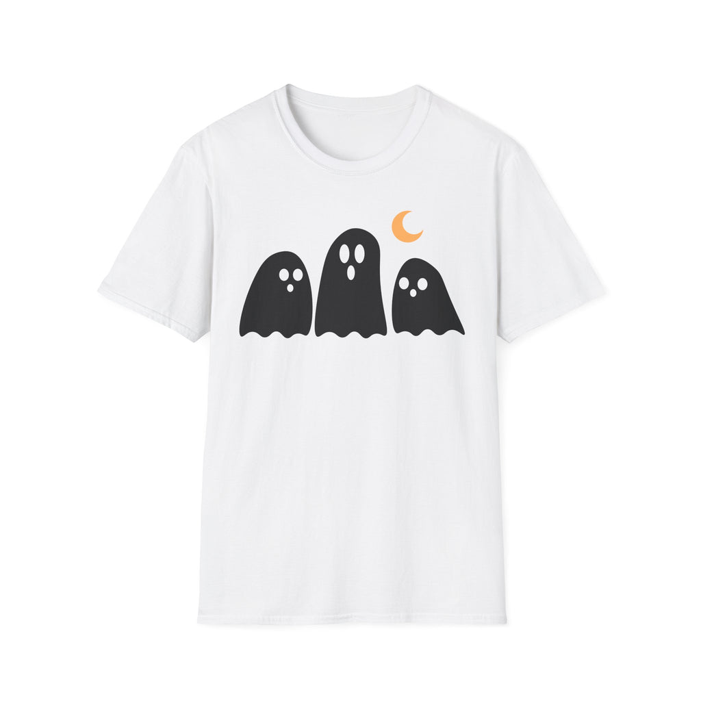 Ghost Trio T-Shirt — Cute Halloween Ghosts with Crescent Moon