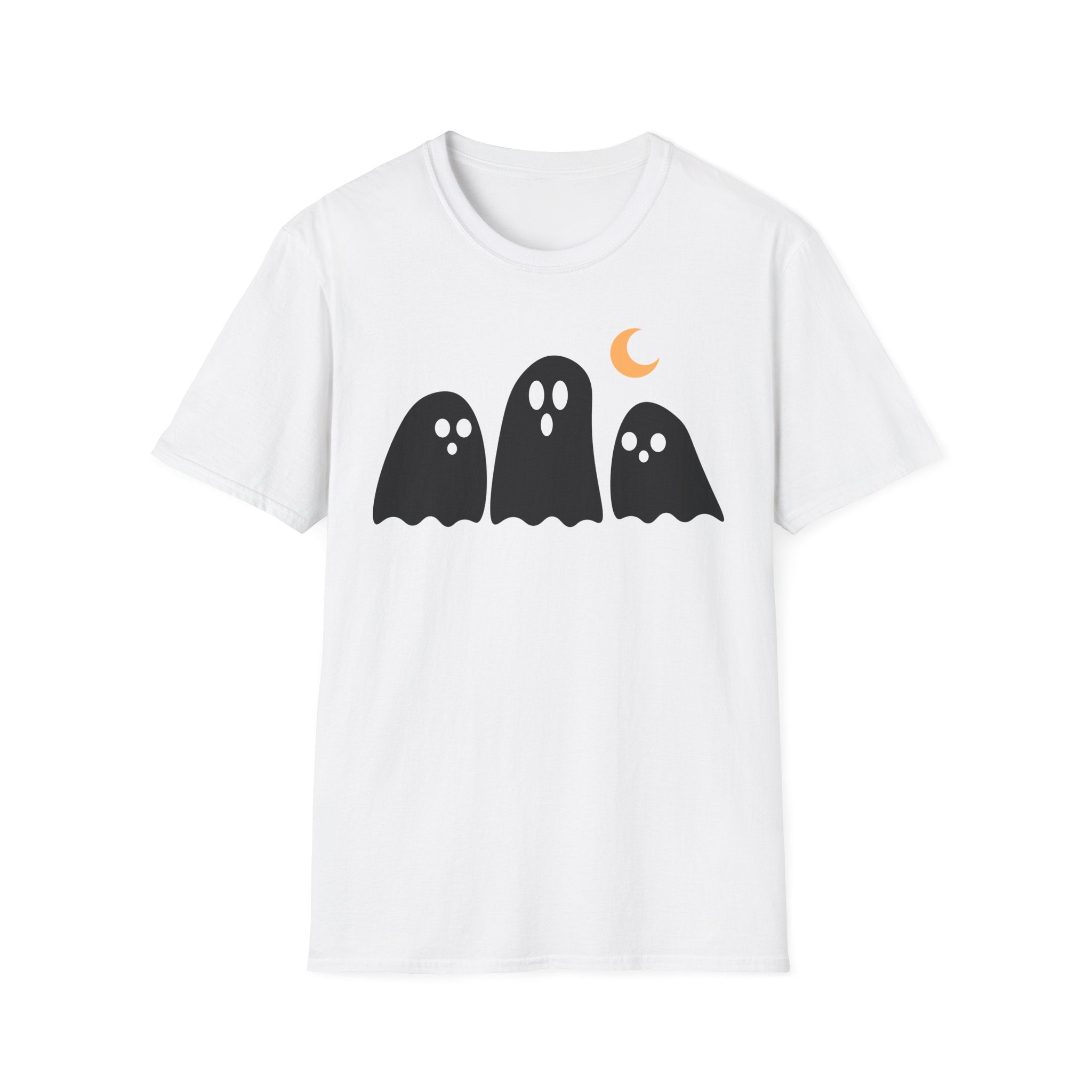 Ghost Trio T-Shirt — Cute Halloween Ghosts with Crescent Moon