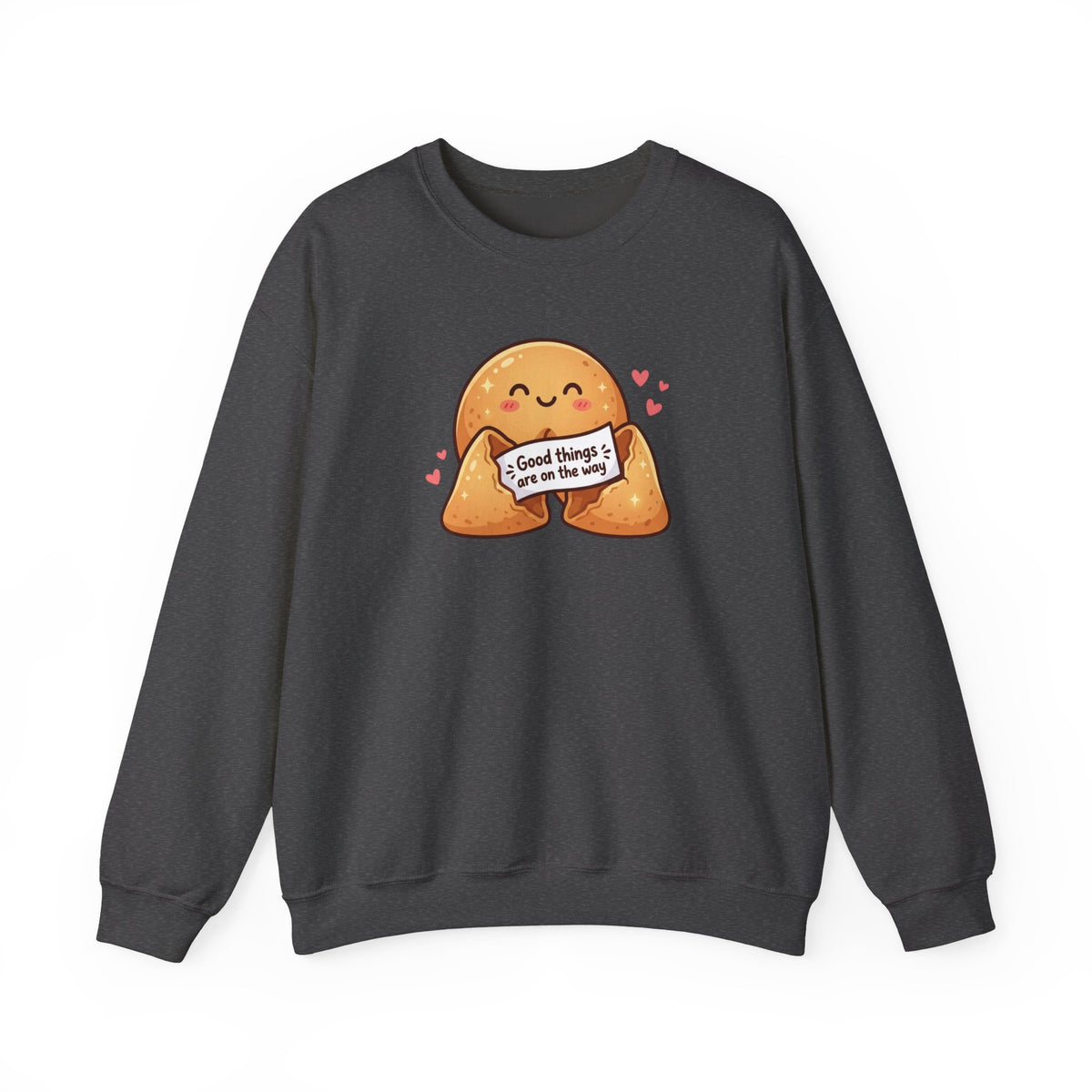 Crewneck Sweatshirt — Cute Fortune Cookie Graphic “Good Things Are On The Way”