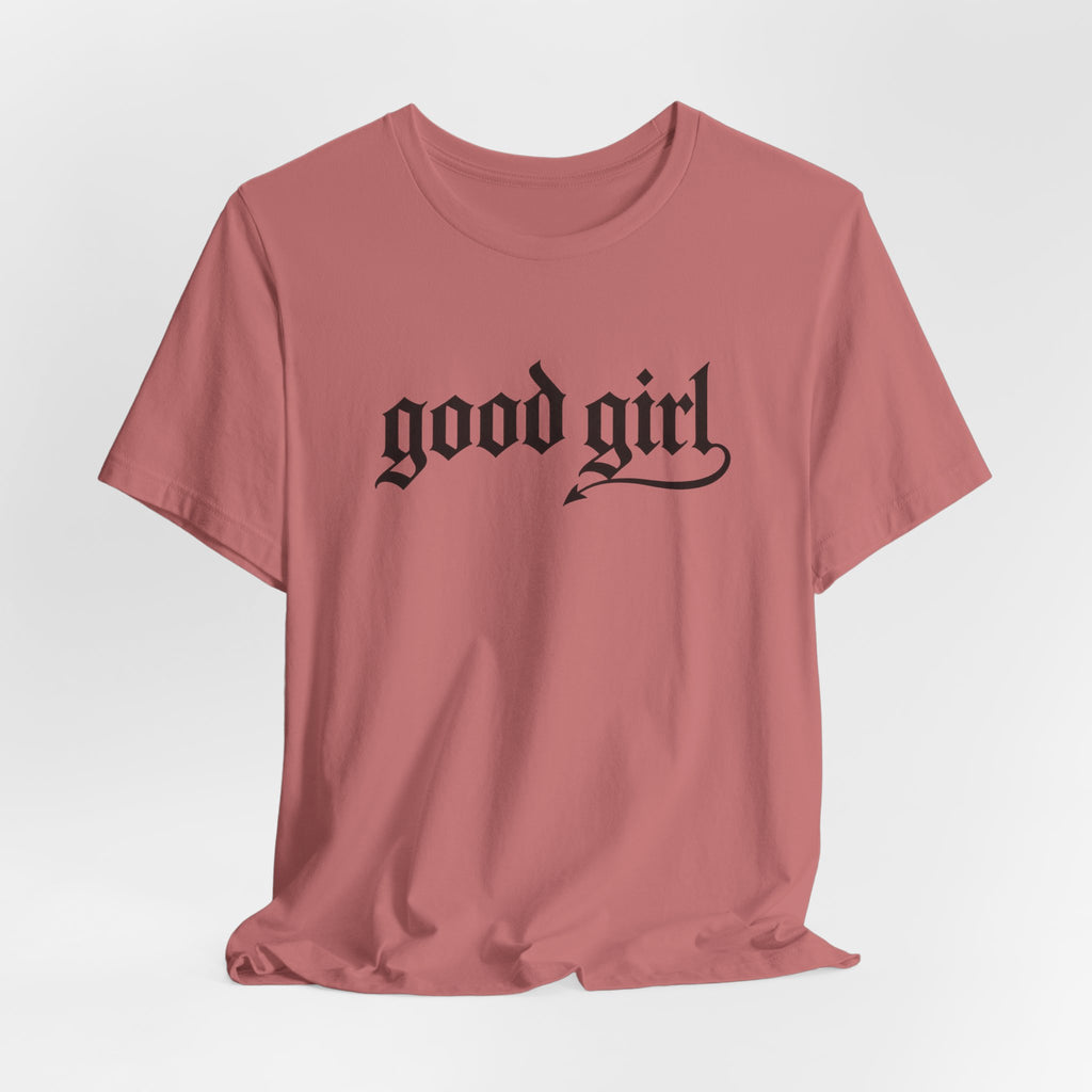 Good Girl Graphic Tee — Vintage Script White T-Shirt