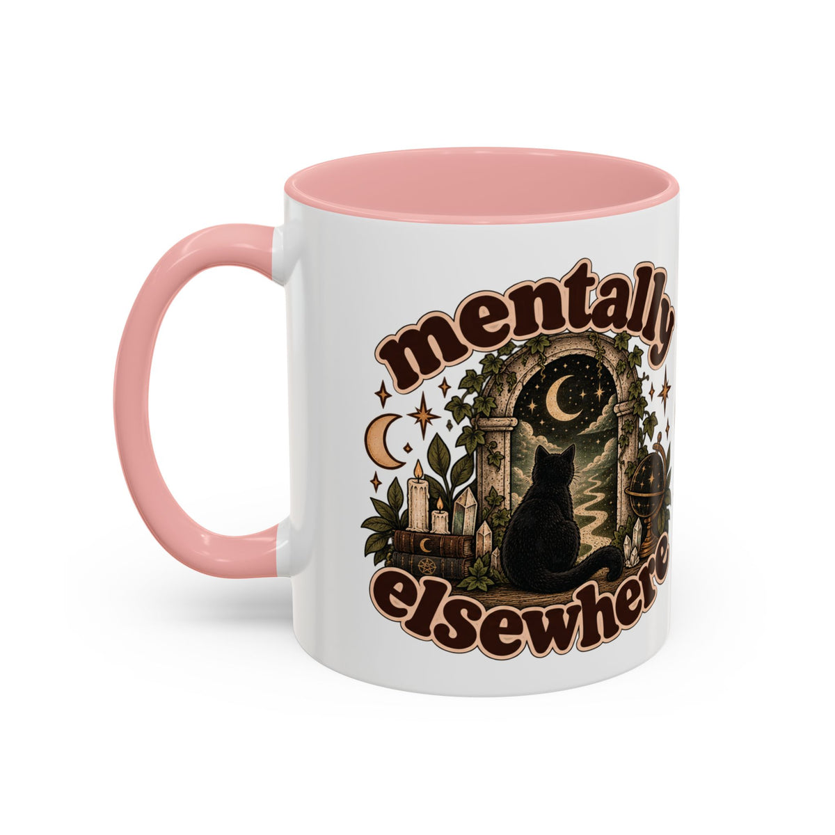 Mentally Elsewhere Mug — Black Cat Celestial Ceramic Coffee Mug