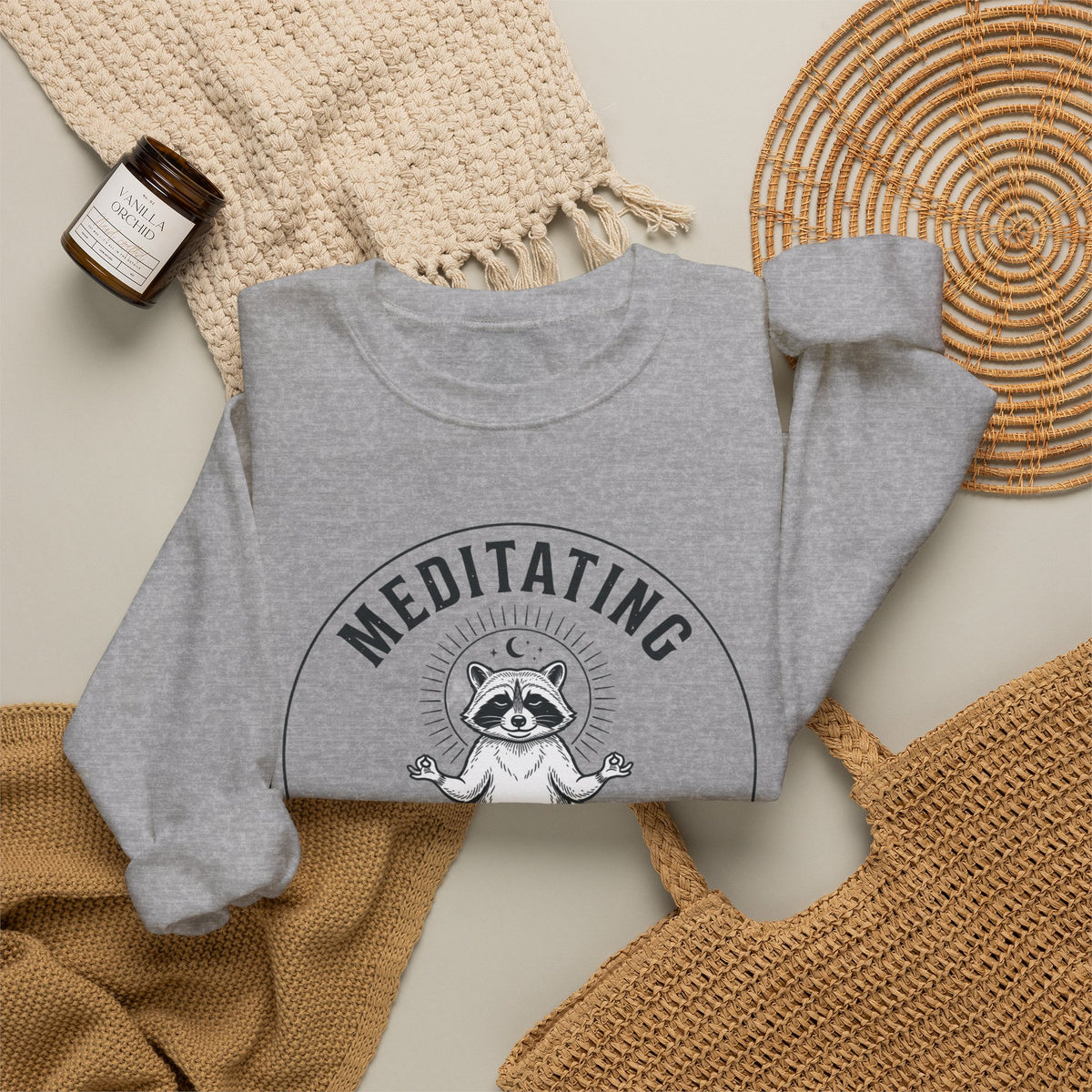Meditating Raccoon Sweatshirt | Feral Raccoon Aesthetic, Celestial Wilderness