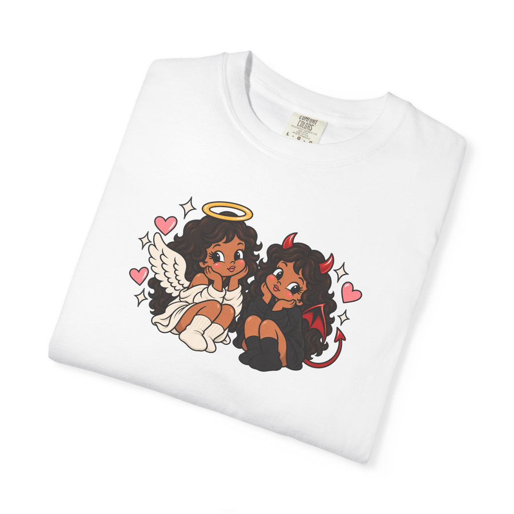 Angel and Devil Cute Graphic Tee — Kawaii Couple Illustration T-Shirt