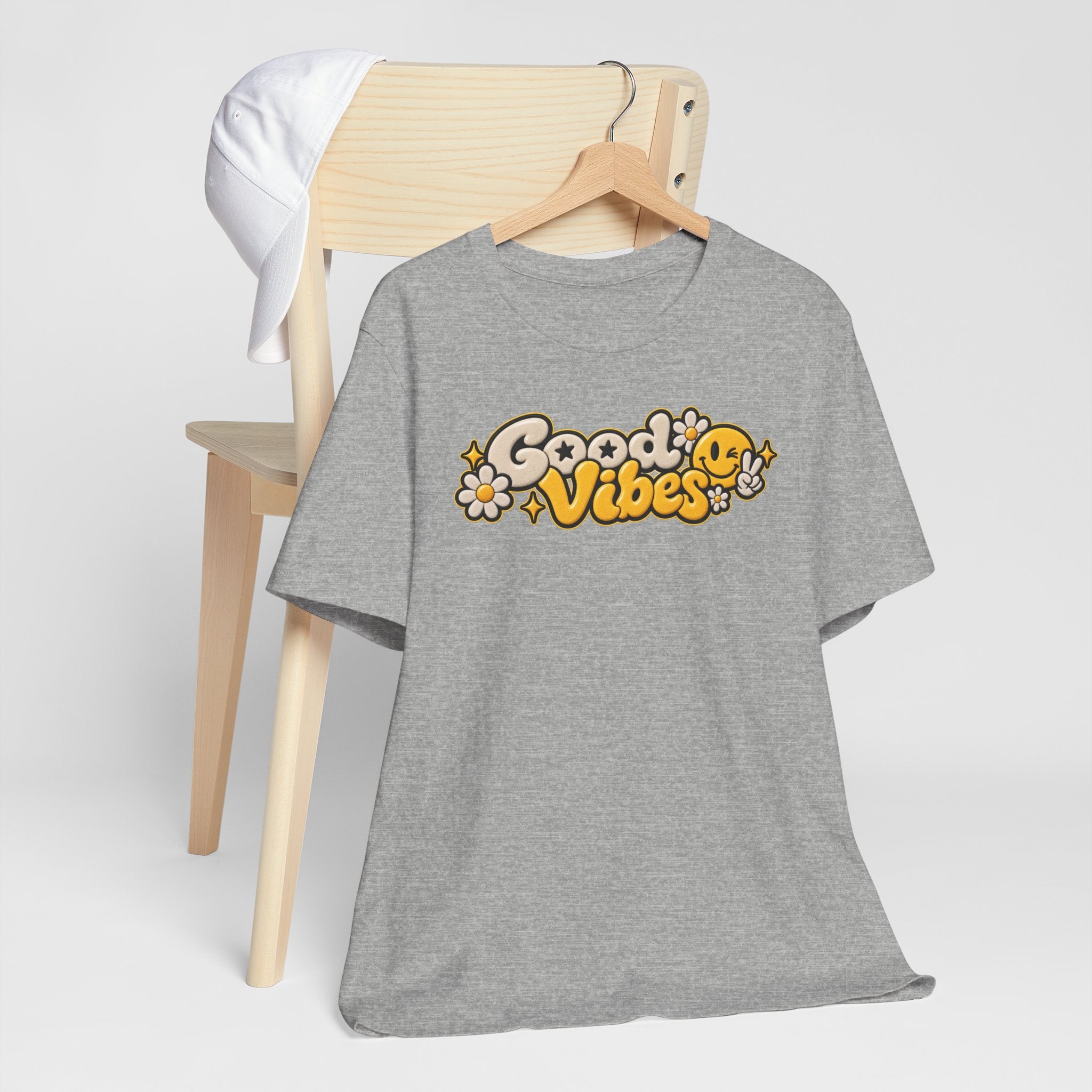 Good Vibes Retro Tee — Smiley Flower Graphic T-Shirt